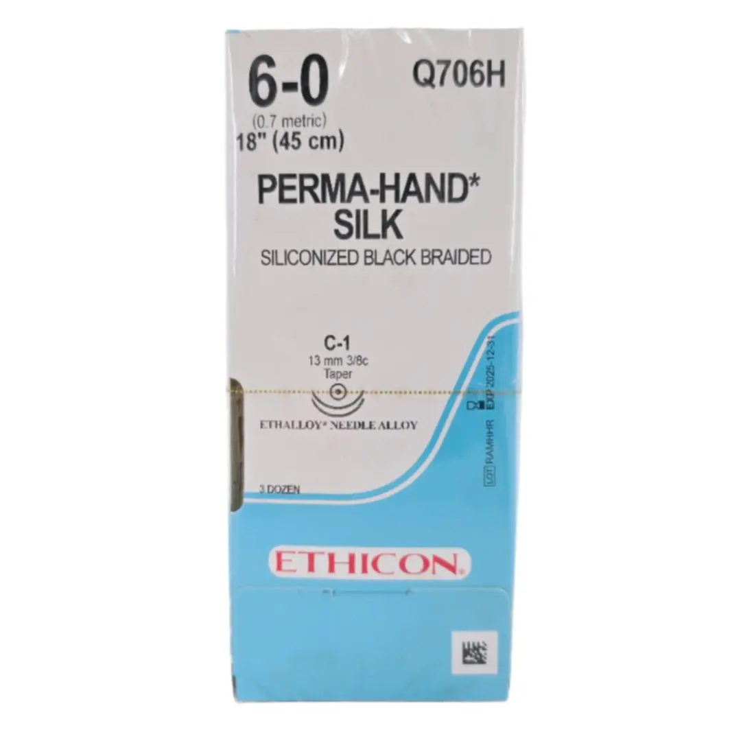 Ethicon Q706H 6-0 Perma-Hand Silk Black 1X18" C-1 Box of 36