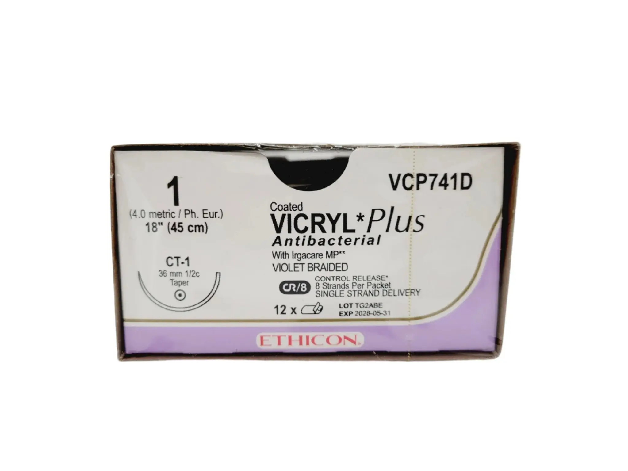 Ethicon VCP741D 1 COATED VICRYL PLUS VIOLET 8X18" CT-1 CR Box of 12