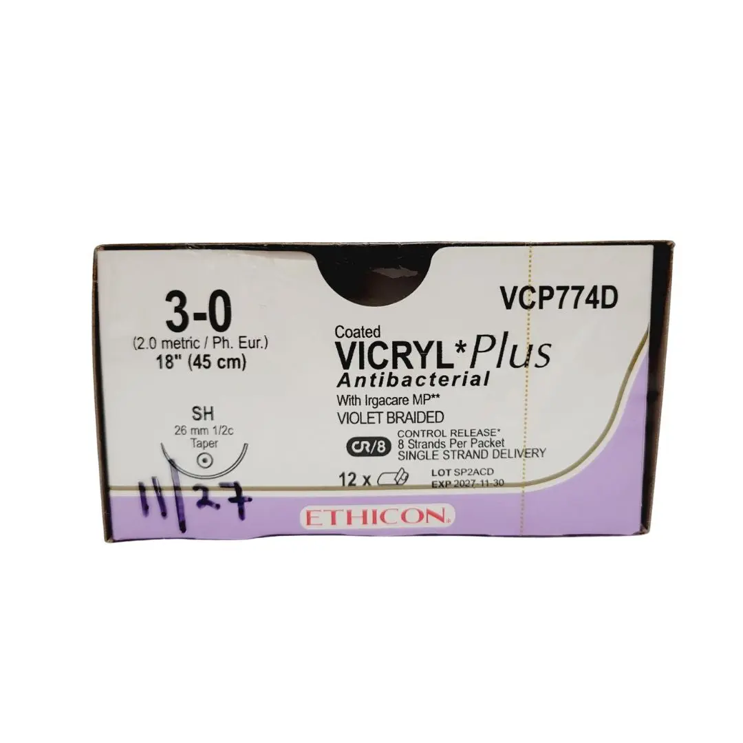 Ethicon VCP774D Coated Vicryl Plus Violet 8 x 18" CT-1 CR Box of 12