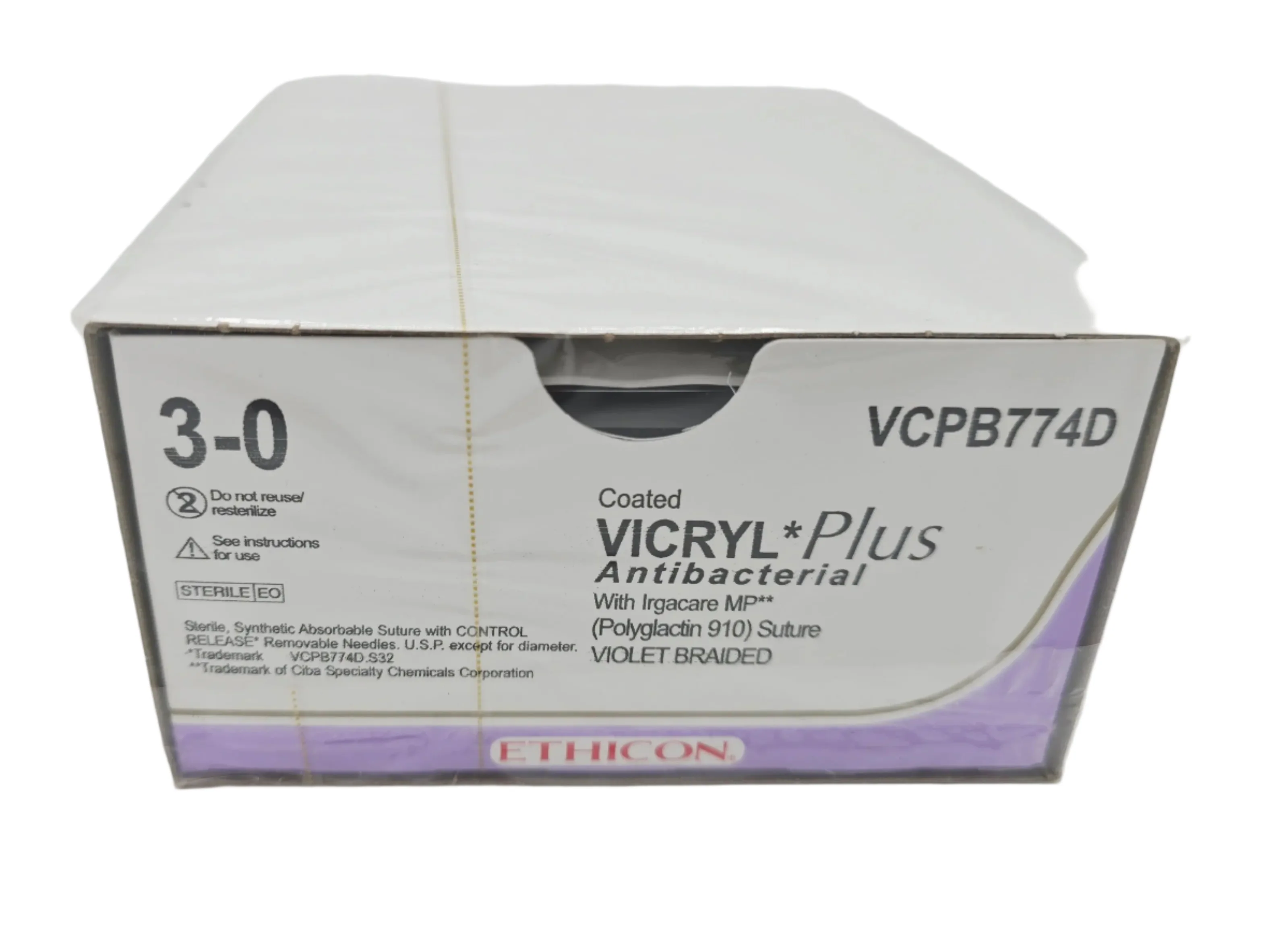 Ethicon VCPB774D Antibacterial Violet Braided Synthetic Absorbable Suture Box/12