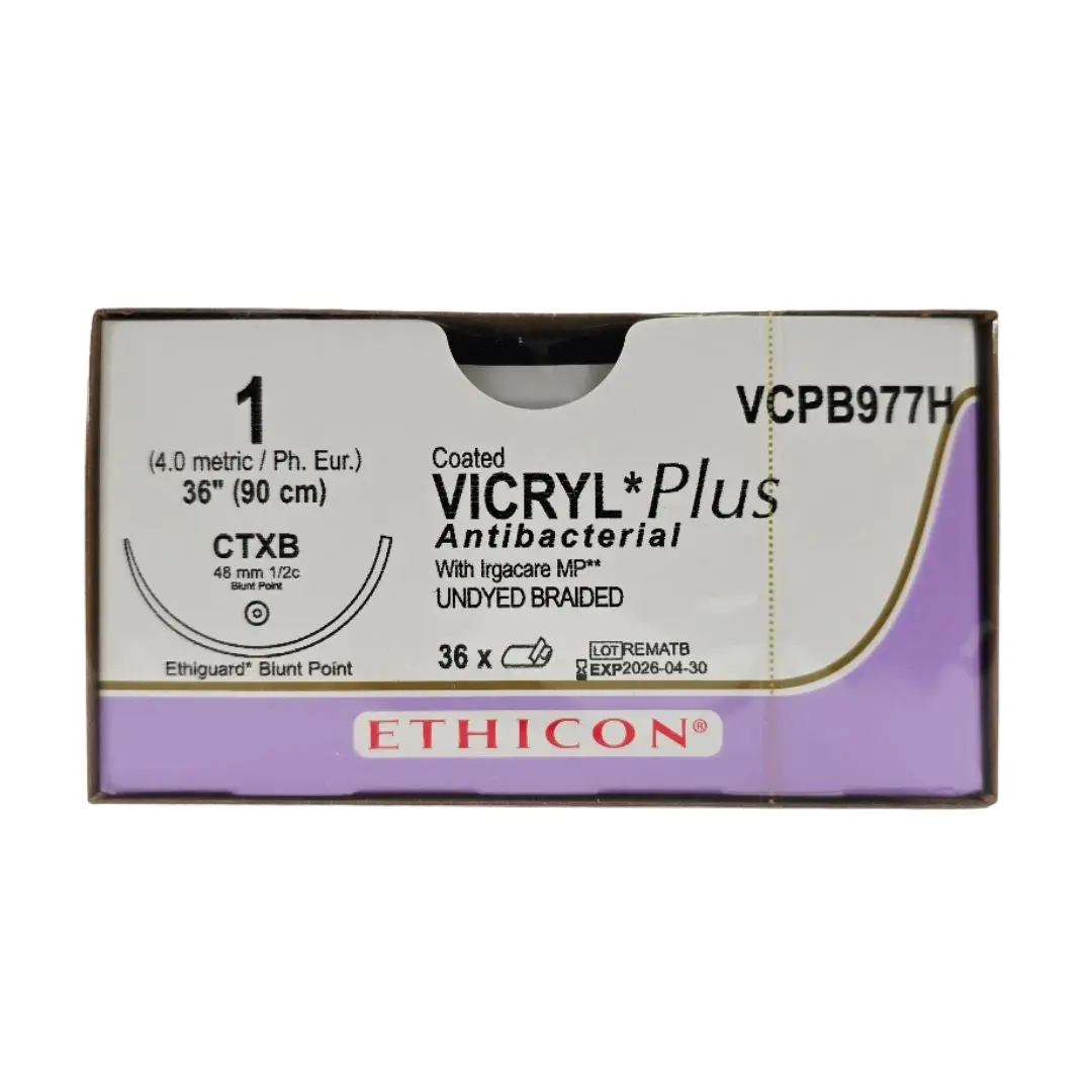 Ethicon VCPB977H 1 Coated VICRYL Plus 1X36" CTXB 48mm ETHIGUARD Blunt Point BX/36