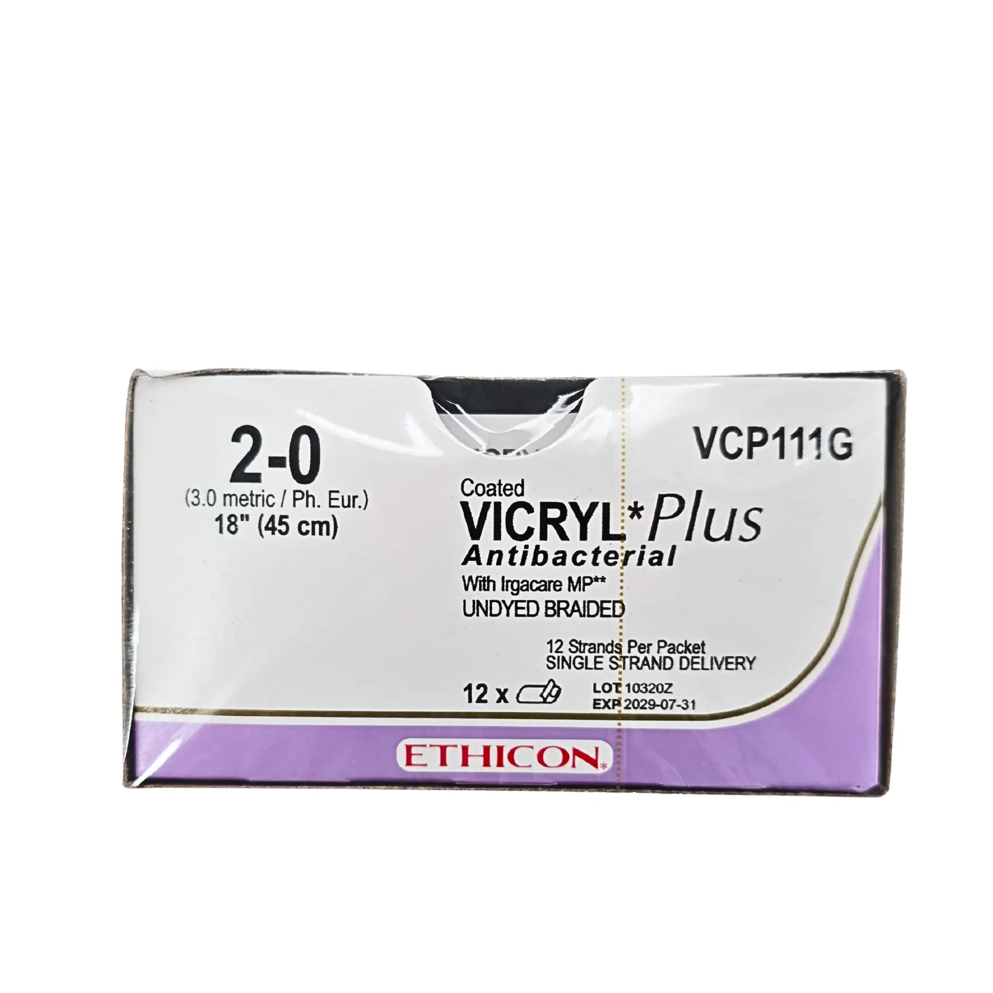 Ethicon Vicryl Plus VCP111G Antibacterial Suture - Size 4-0, 18" Violet Braided, PS-3 Needle (Box of 12)