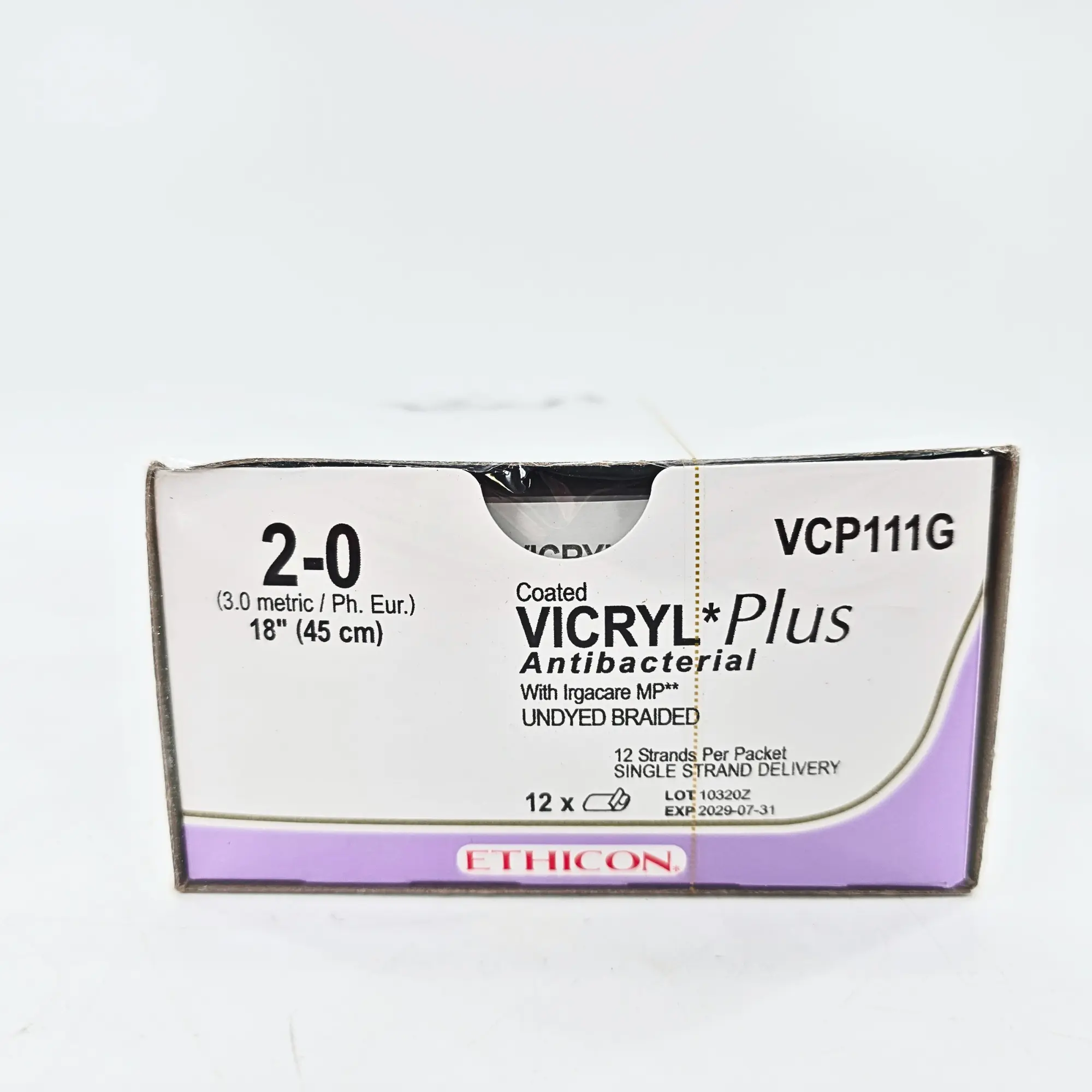 Ethicon Vicryl Plus VCP111G Antibacterial Suture - Size 4-0, 18" Violet Braided, PS-3 Needle (Box of 12) - Image 2