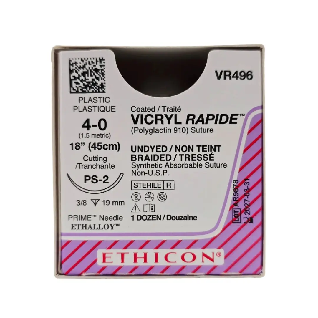 Ethicon VR496 4-0 Coated VICRYL RAPIDE Undyed 1X18" PS-2 19mm BX/12 OPEN BOX - FULL