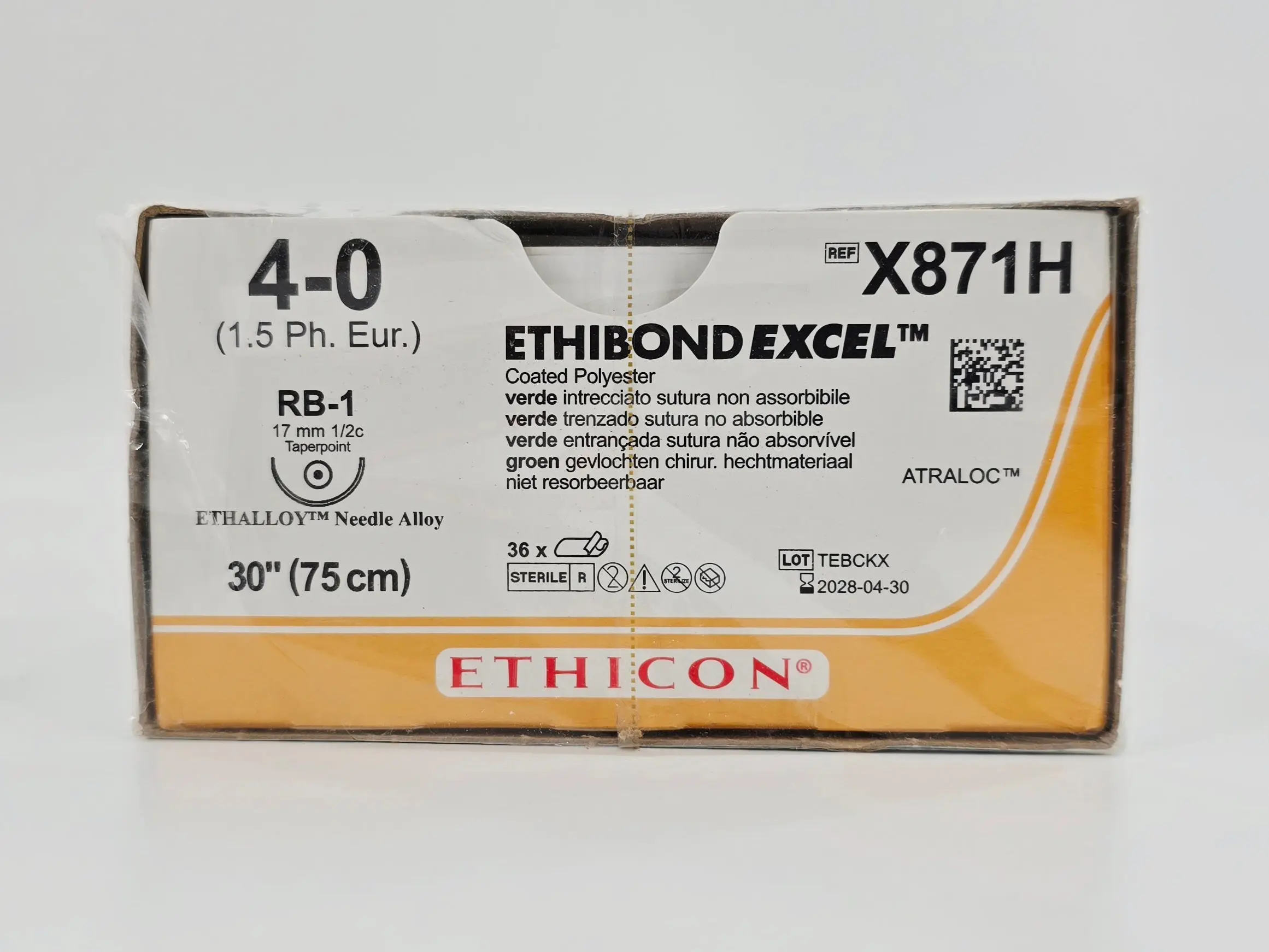 Ethicon X871H 4-0 ETHIBOND EXCEL Green 1X30" RB-1 17mm BX/36 - Image 2