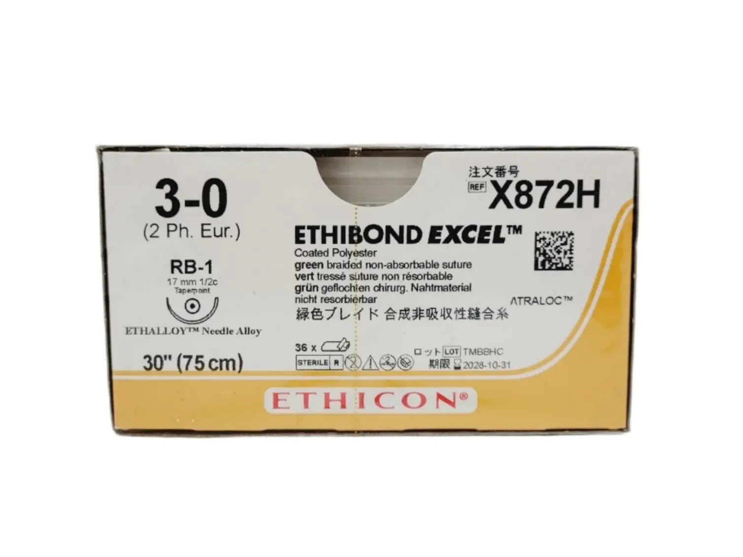 Ethicon X872H 3-0 ETHIBOND EXCEL GREEN 1X30" RB-1 Box of 36