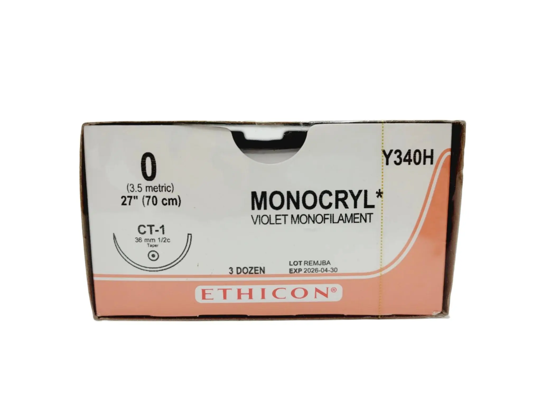 Ethicon Y340H 0 MONOCRYL VIOLET 1X27" CT-1, Box of 36
