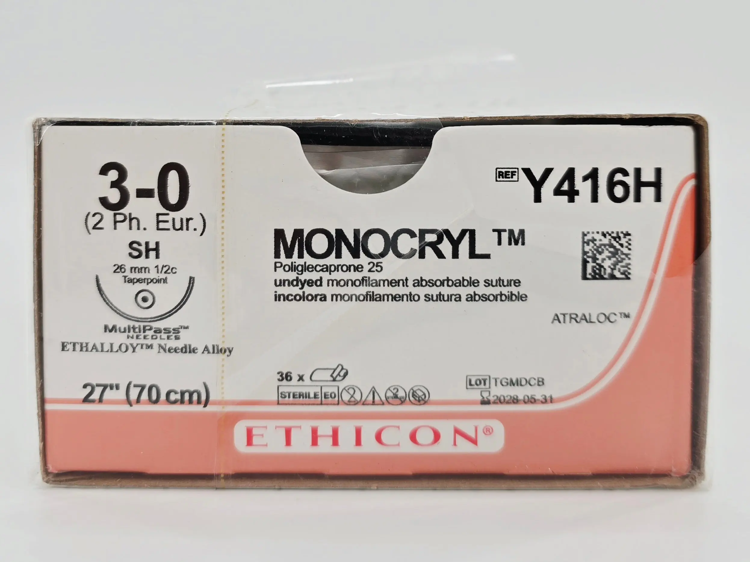 Ethicon Y416H 3-0 Monocryl 1X27" SH 26mm ETHALLOY BX/36 - Image 2