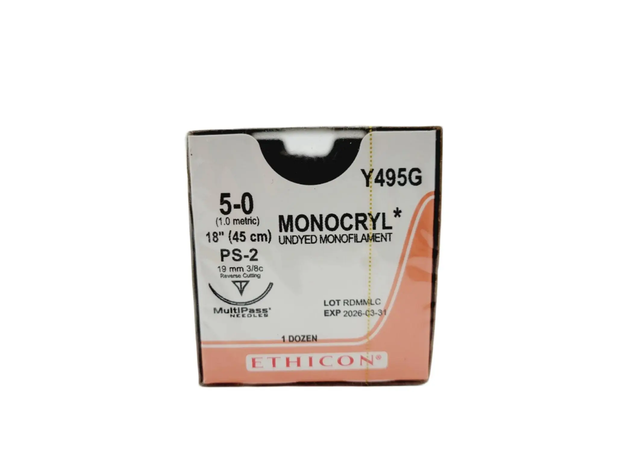 Ethicon Y495G 5-0 MONOCRYL UNDYED 1X18" PS-2, Box of 12