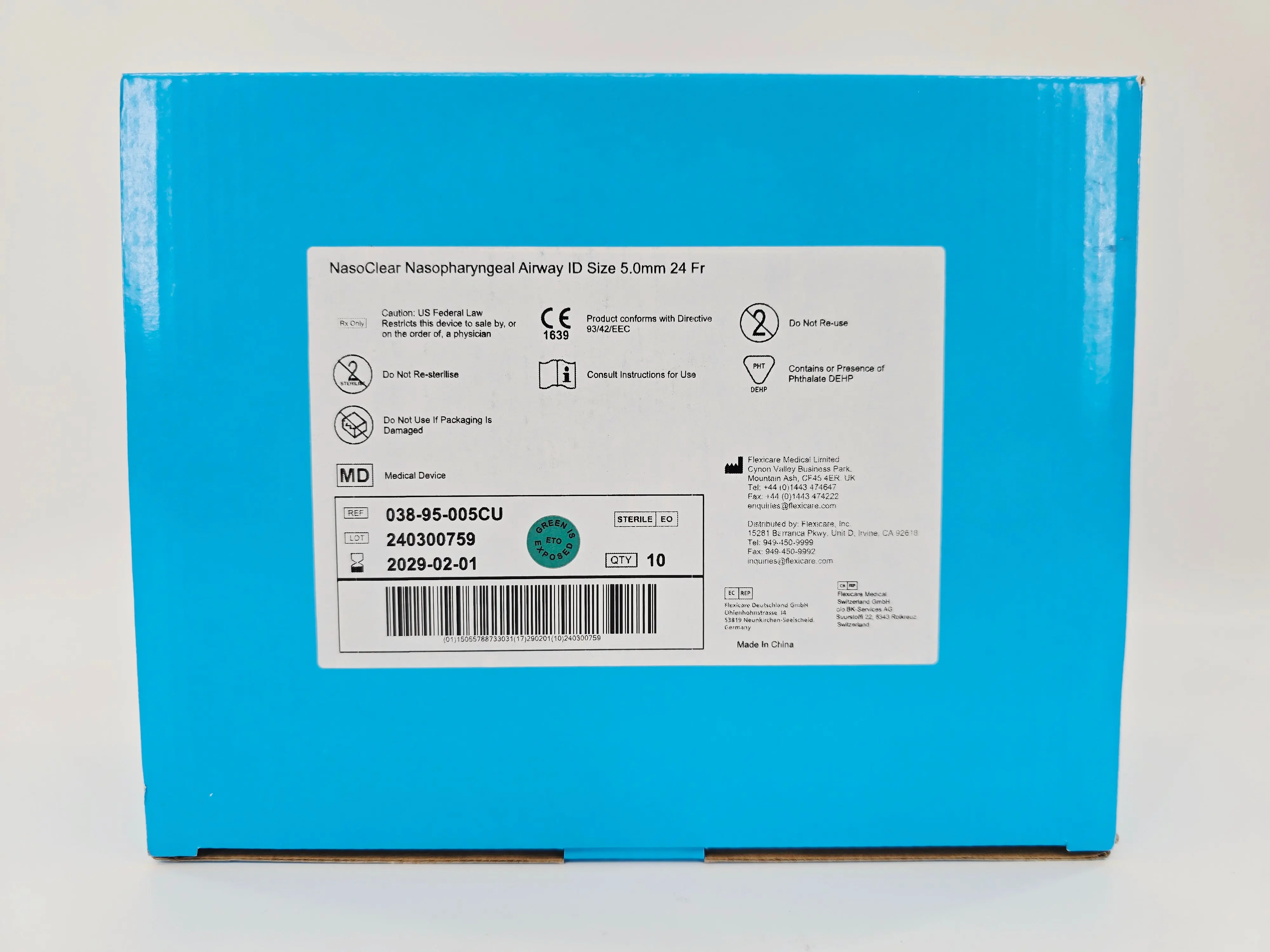 Flexicare 038-95-005CU NasoClear Nasopharyngeal Airway ID Size 5.0mm 24Fr. BX/10 - Image 2