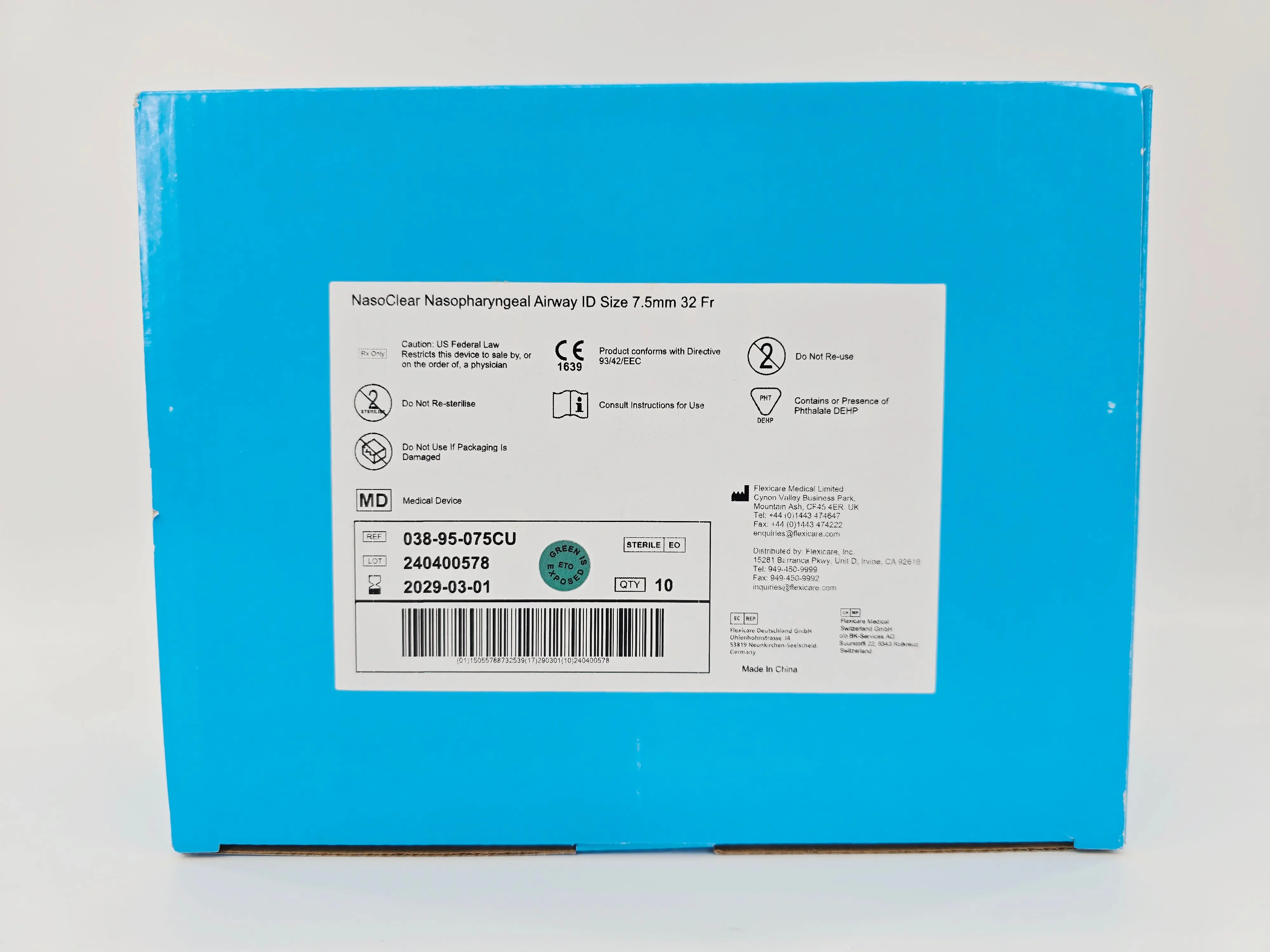 Flexicare 038-95-075CU NasoClear Nasopharyngeal Airway ID Size 7.5mm 32Fr. BX/10 - Image 2
