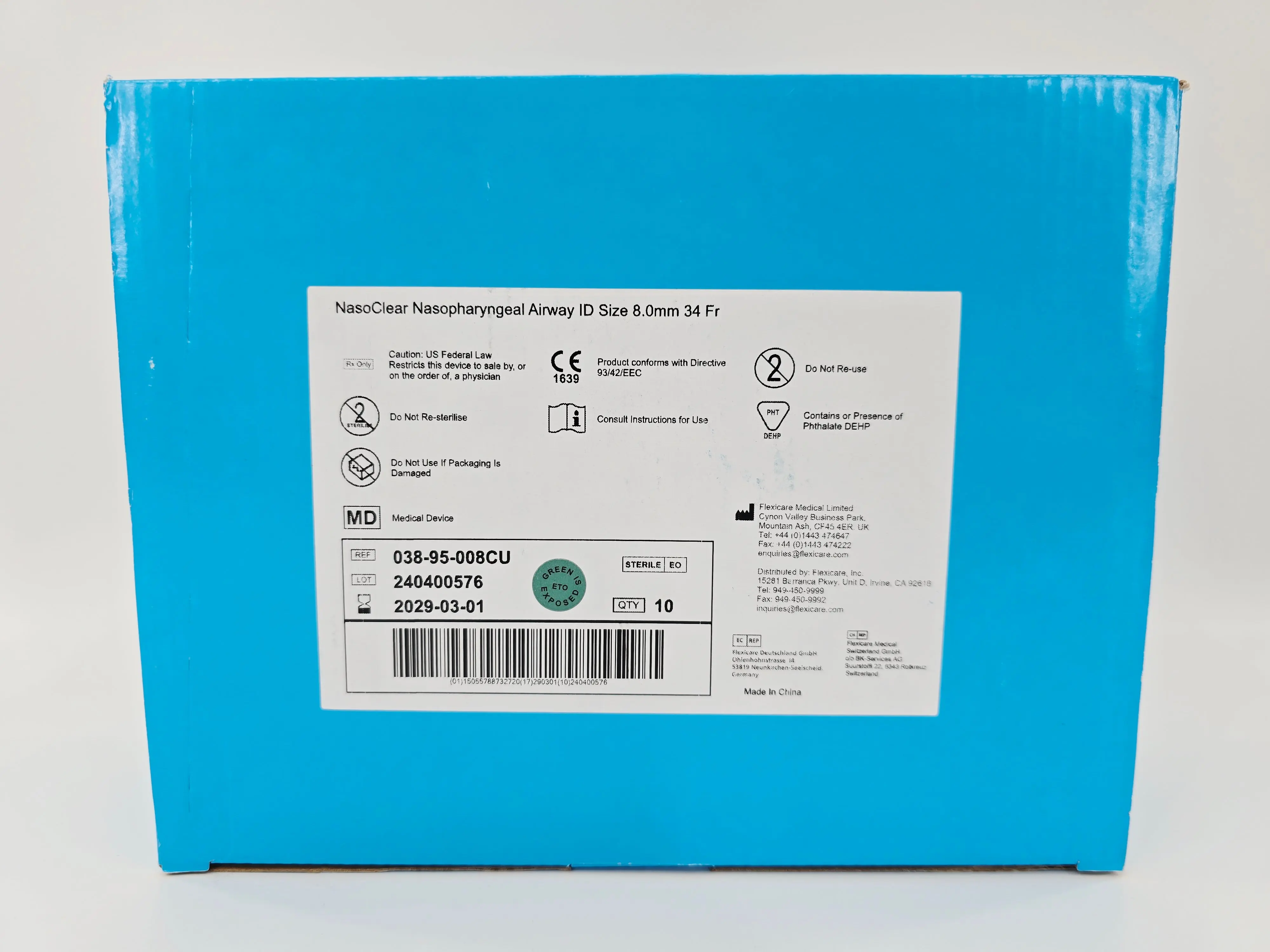 Flexicare 038-95-008CU NasoClear Nasopharyngeal Airway ID Size 8.0mm 34Fr. BX/10 - Image 2