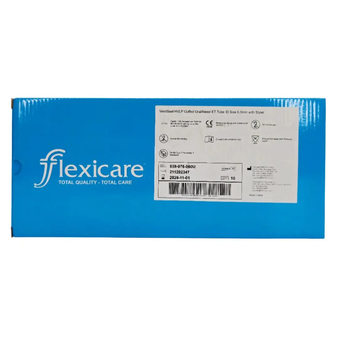 Flexicare 038-976-060U VentiSeal HVLP Cuffed Oral/Nasal ET Tube ID Size 6.0mm w/ Stylet BX/10