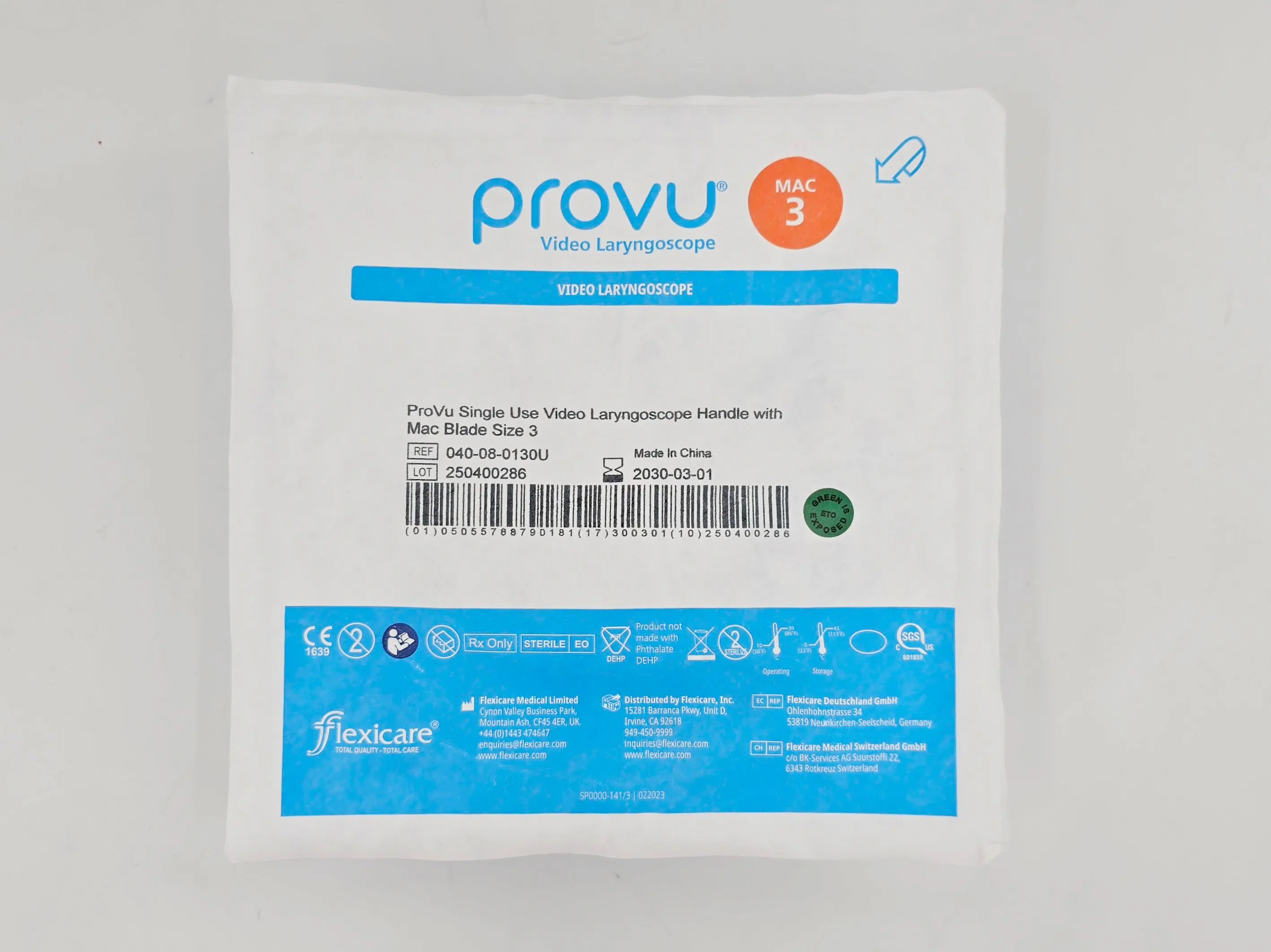 Flexicare 040-08-0130U ProVu Single Use Video Laryngoscope Handle w/ Mac Blade Size 3 1/EA - Image 2