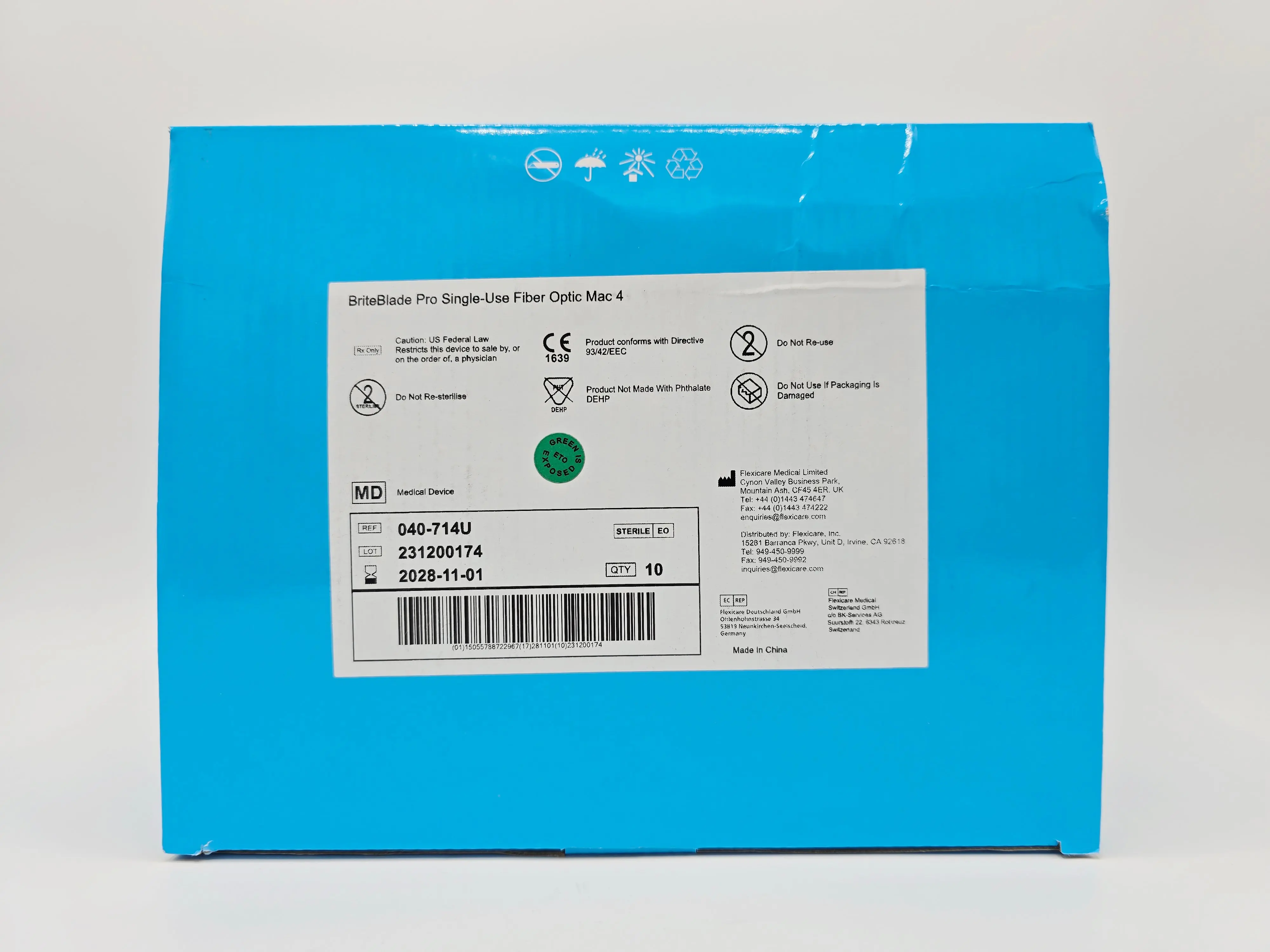 Flexicare 040-714U BriteBlade Pro Single-Use Fiber Optic Mac 4 Laryngoscope Blade BX/10 - Image 2