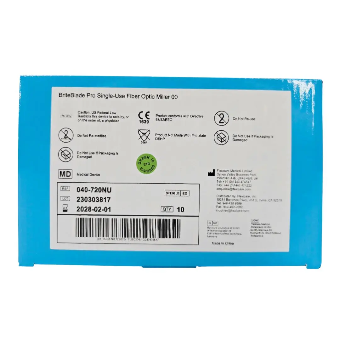 Flexicare 040-720NU BriteBlade Pro Single-Use Fiber Optic Laryngoscope Blade Miller 00 BX/10