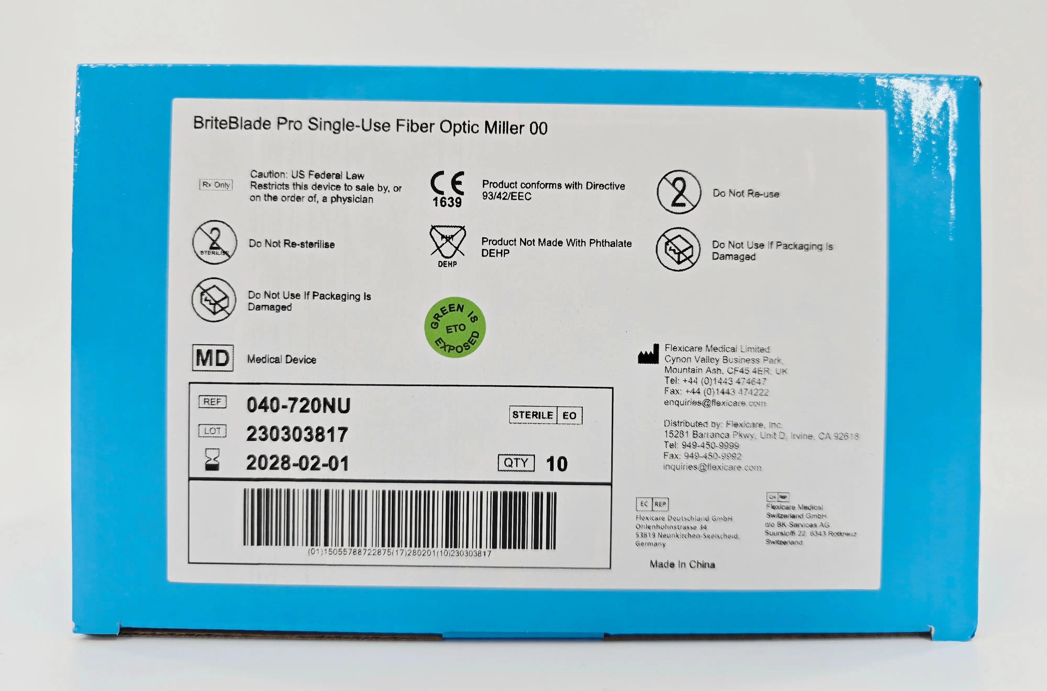 Flexicare 040-720NU BriteBlade Pro Single-Use Fiber Optic Laryngoscope Blade Miller 00 BX/10 - Image 2