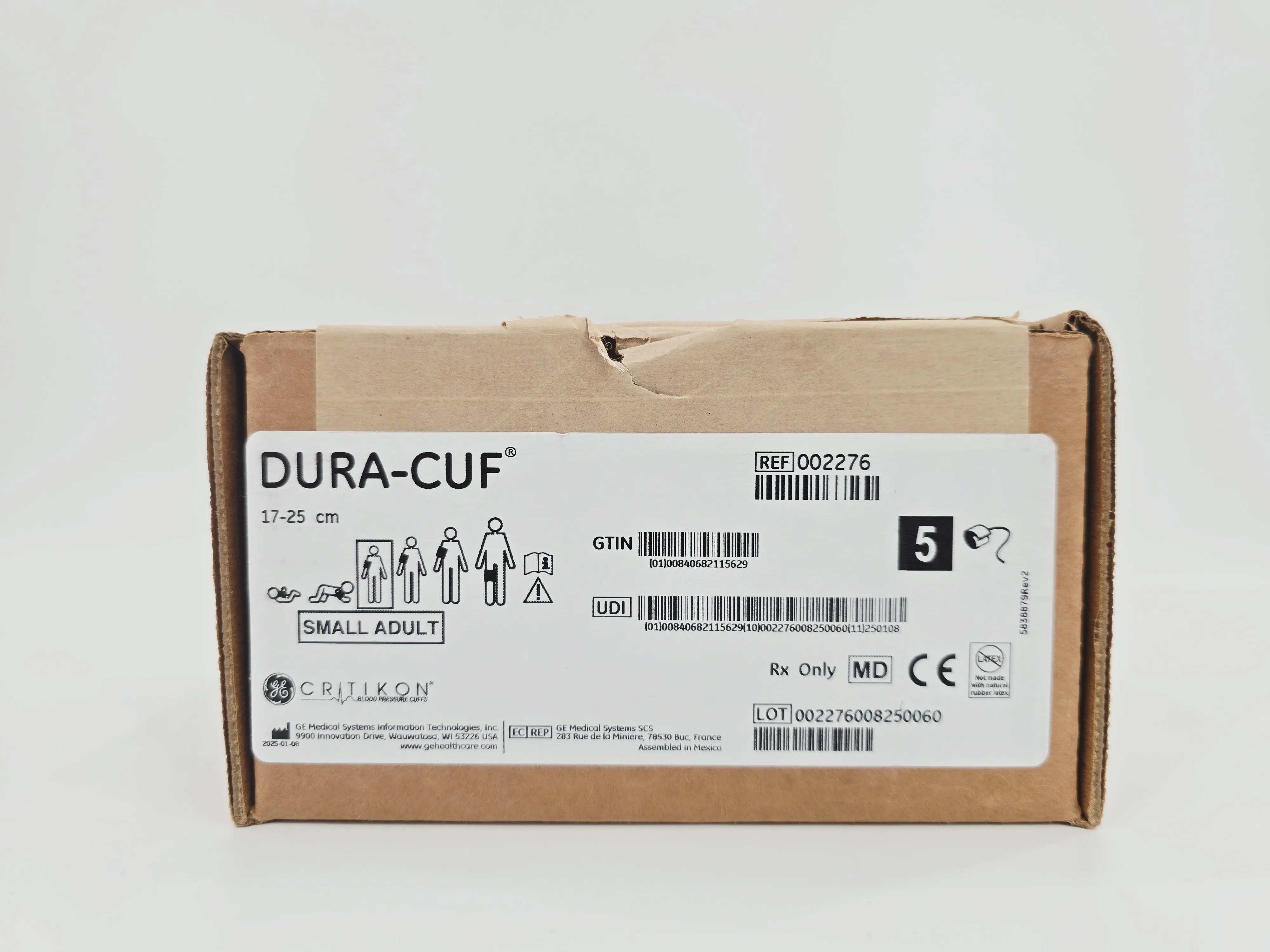 GE 002276 DURA-CUF Blood Pressure Cuff Small Adult 1 Bayonet 17-25cm 5/BX - Image 2