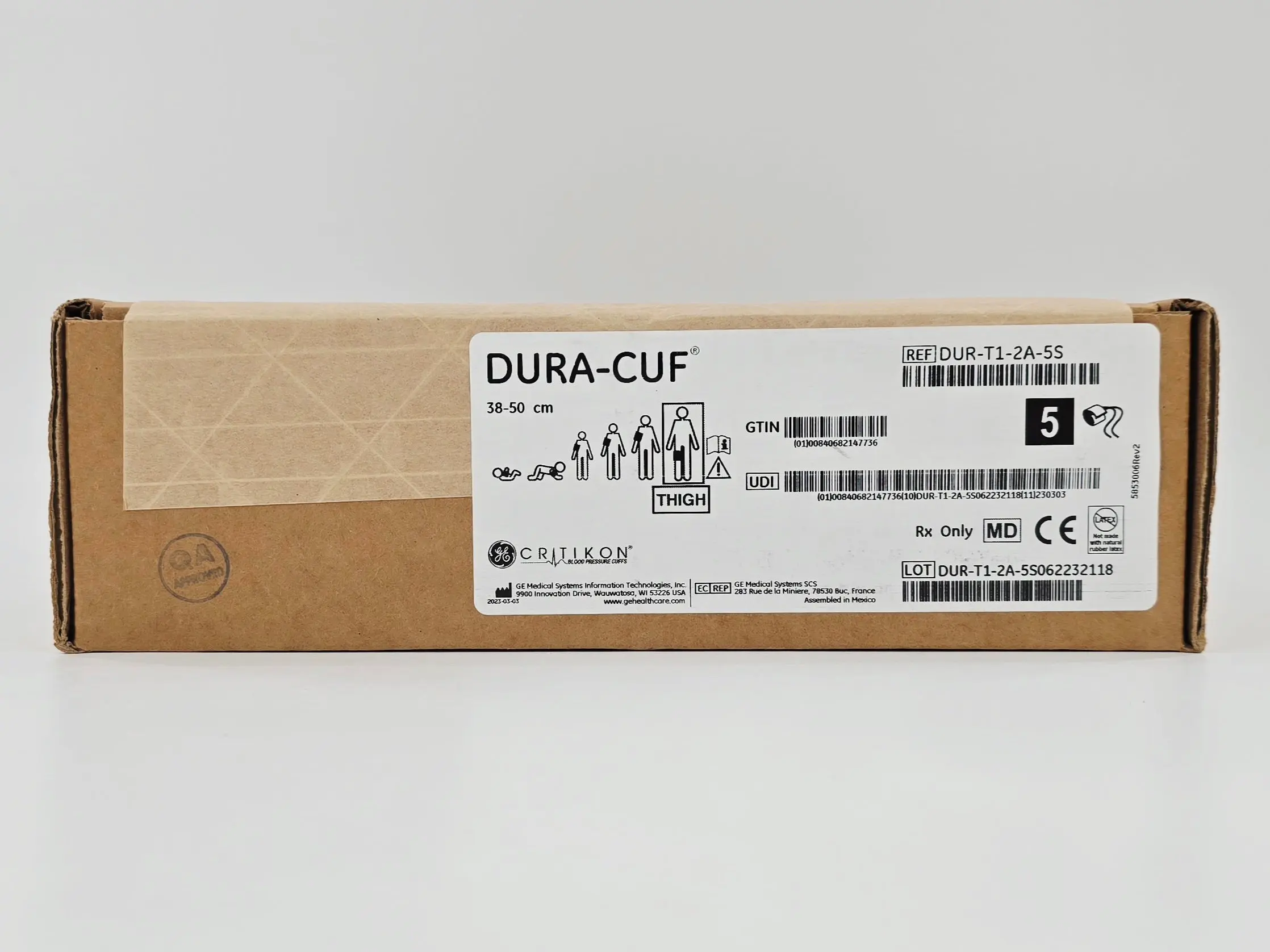 GE Critikon DUR-T1-2A-5S Dura-Cuf Blood Pressure Cuff Thigh 38-50cm BX/5 - Image 2