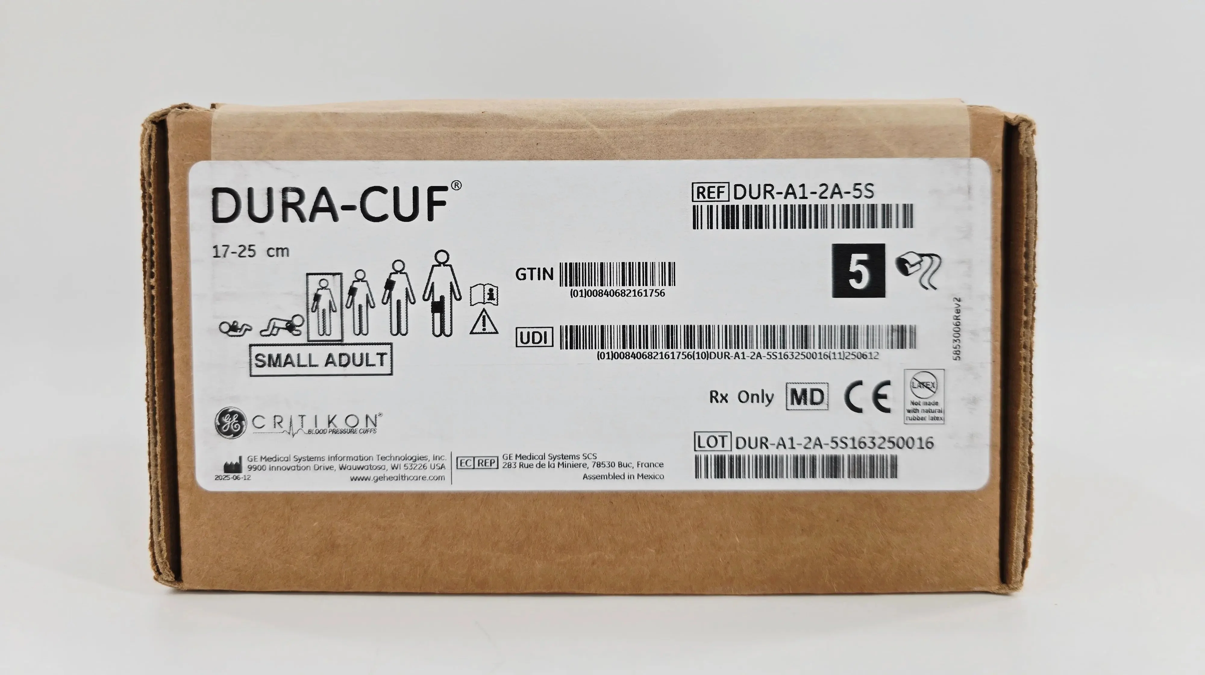 GE Critikon DUR-A1-2A-5S Dura-Cuf Blood Pressure Cuff Small Adult 17-25cm BX/5 - Image 2