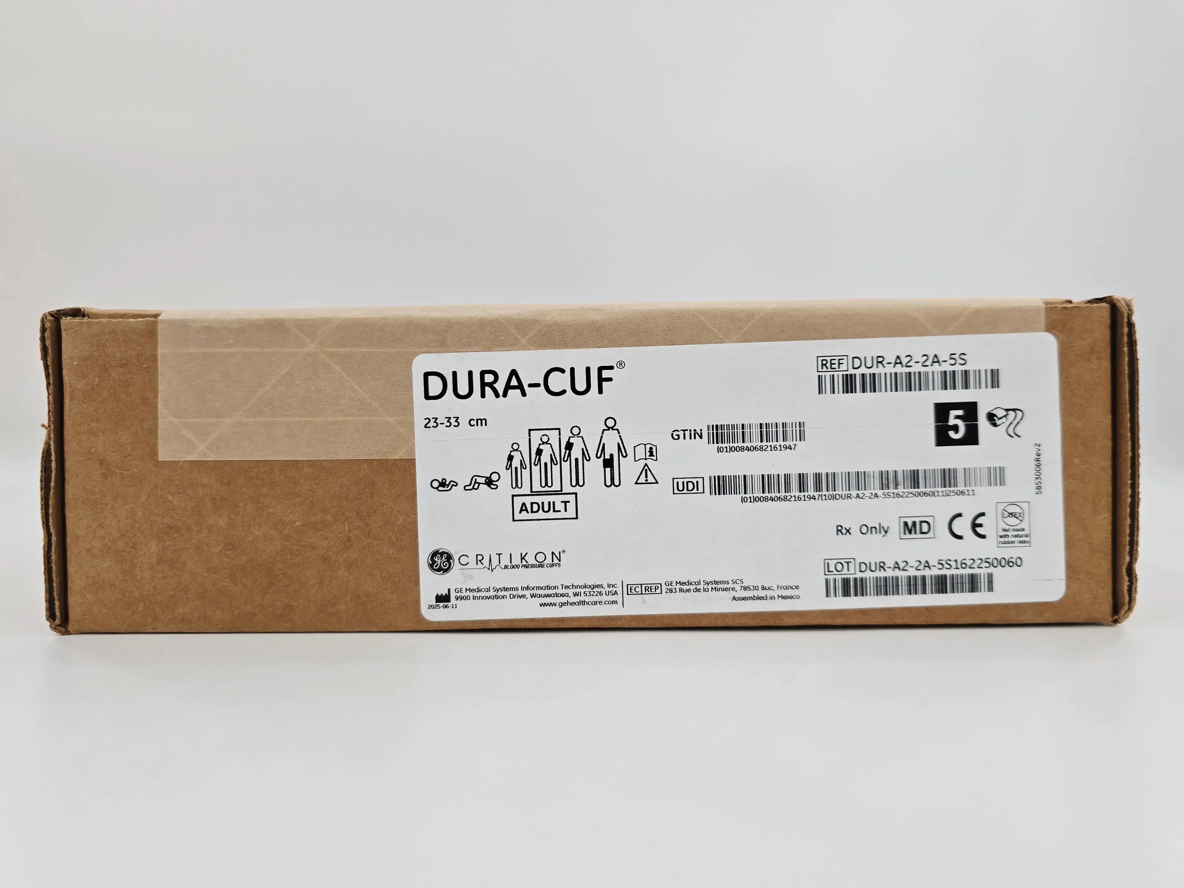 GE Critikon DUR-A2-2A-5S Dura-Cuf Blood Pressure Cuff Adult 23-33cm BX/5 - Image 2