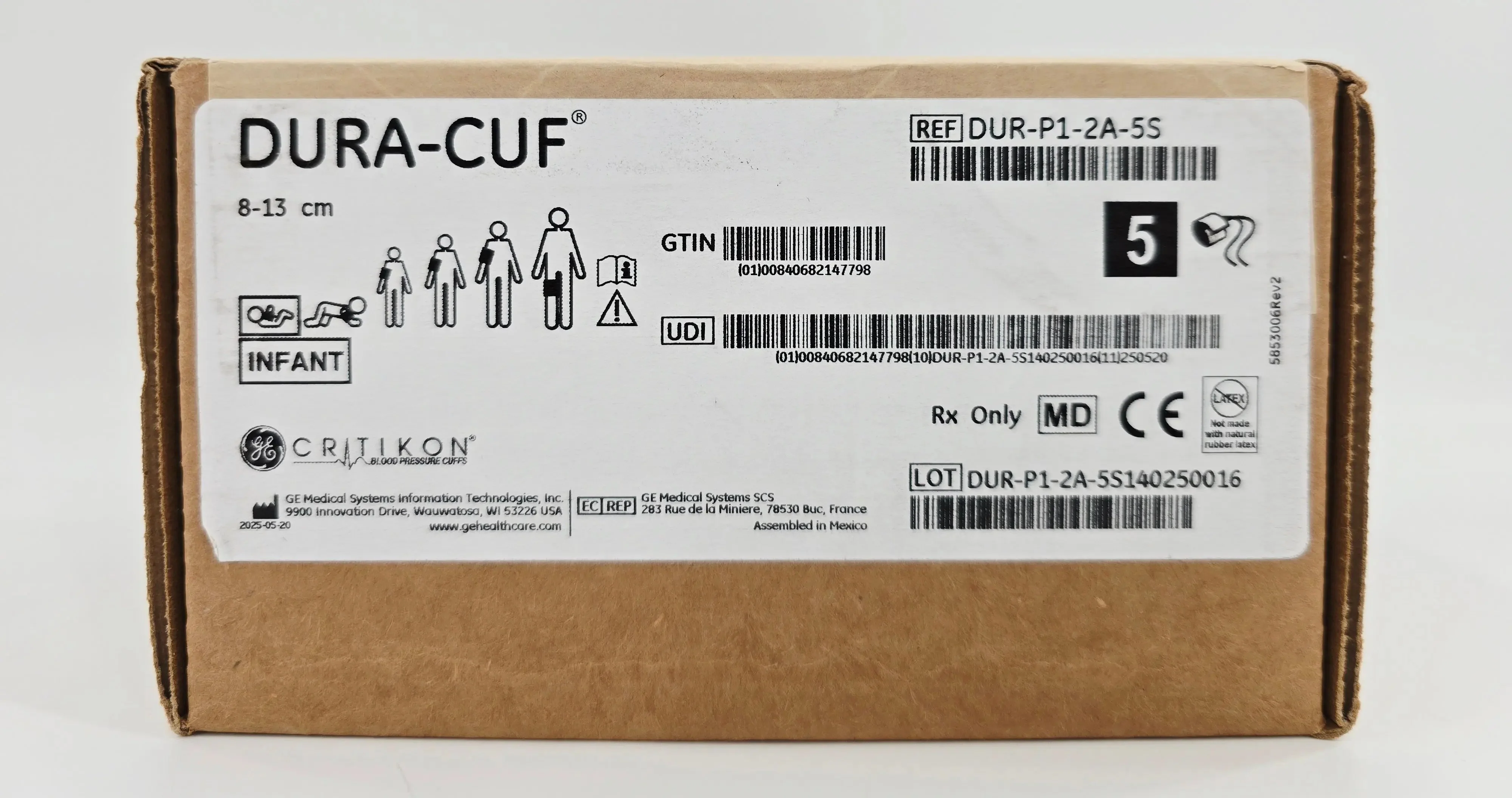 GE Critikon DUR-P1-2A-5S Dura-Cuf Blood Pressure Cuff Infant 8-13cm BX/5 - Image 2