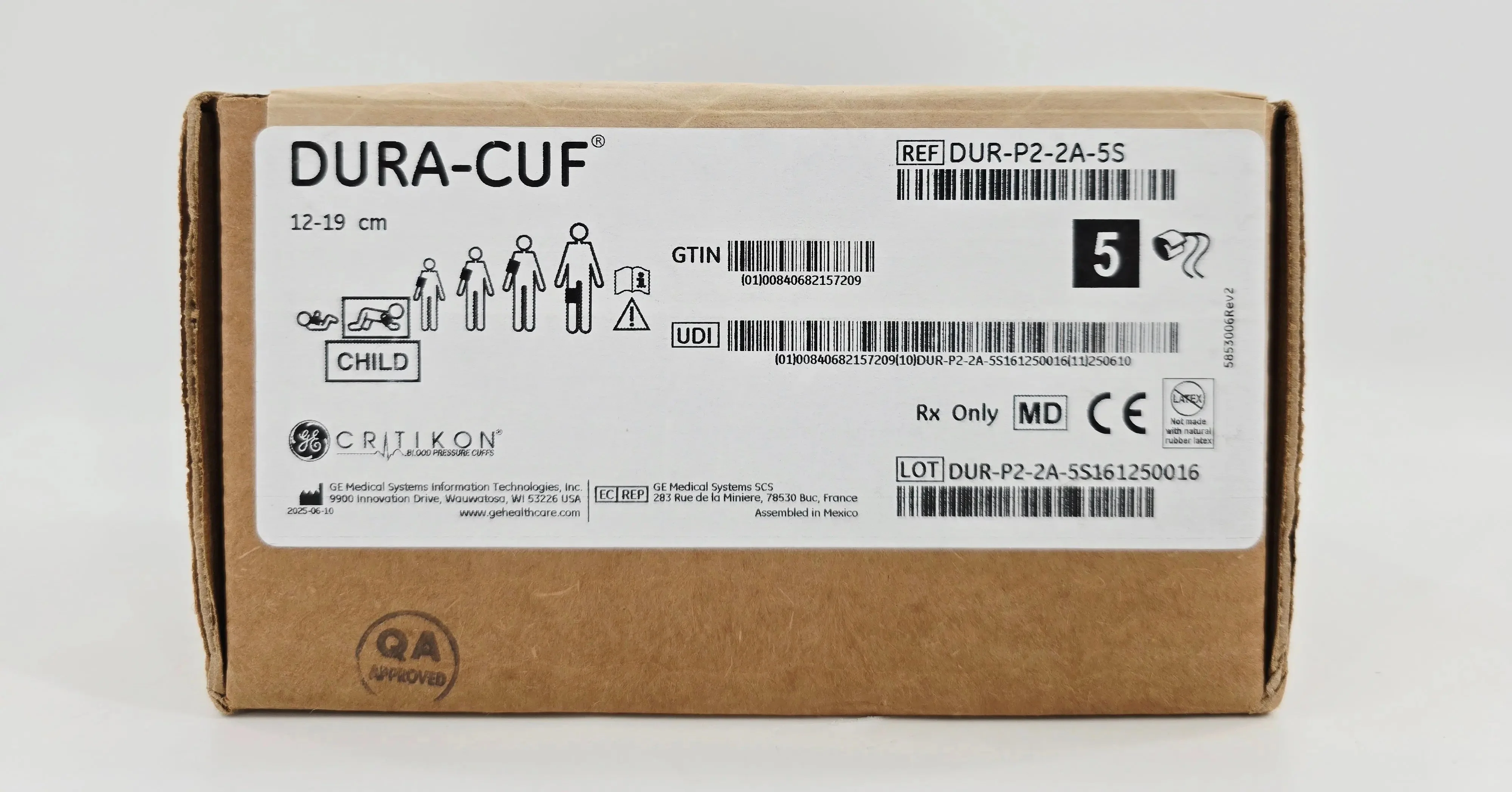 GE Critikon DUR-P2-2A-5S Dura-Cuf Blood Pressure Cuff Child 12-19cm BX/5 - Image 2
