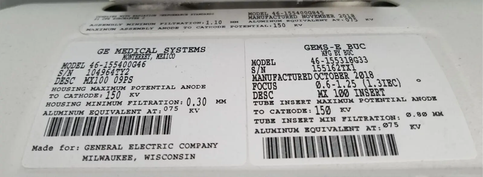 GE Proteus 46-155400G46 / 46-155318G33 Imaging Tube DOM: 10-2018 - Image 6