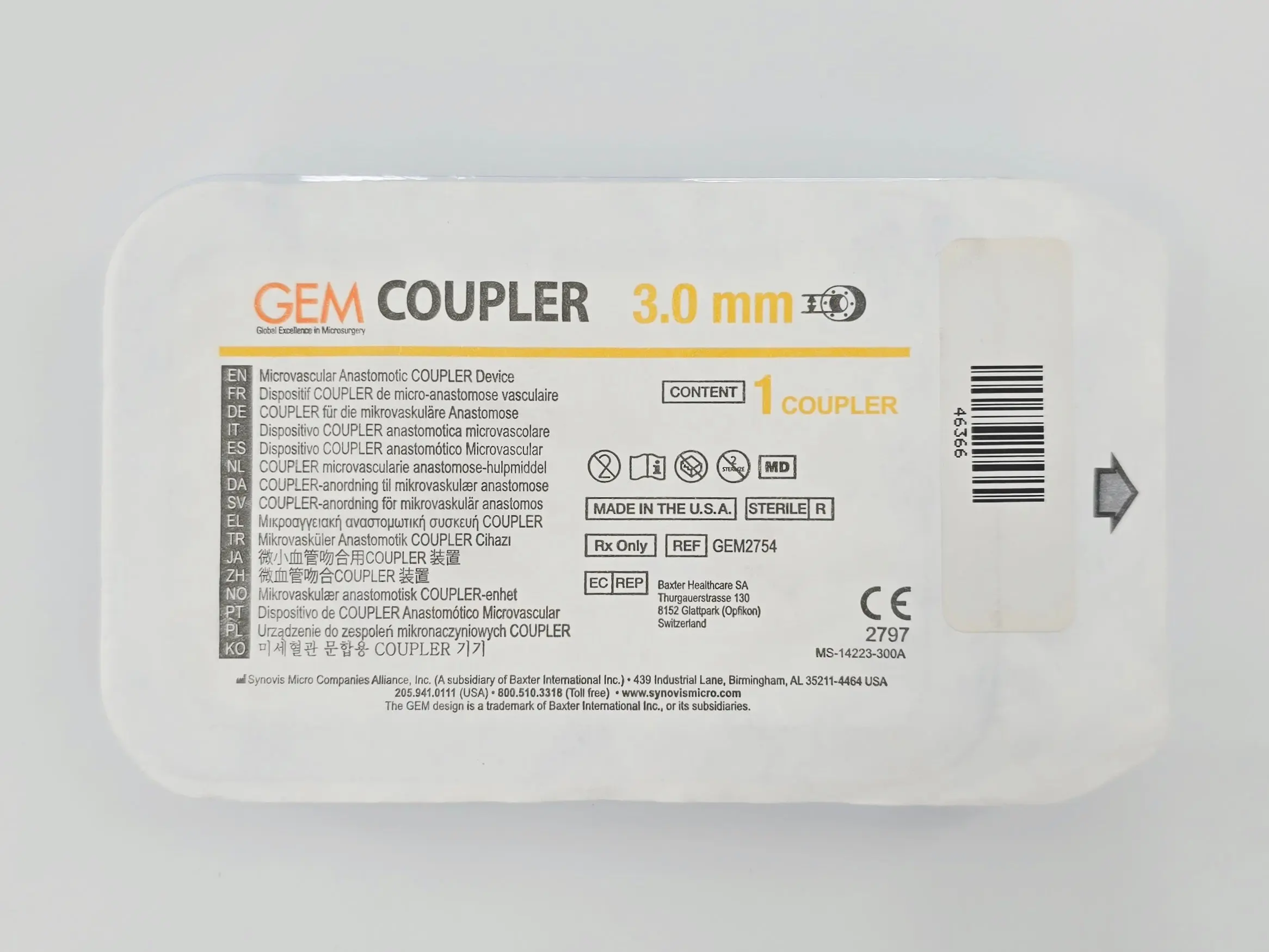 Synovis Micro GEM2754 GEM 3.0mm Microvascular Anastomotic COUPLER Device - Image 2