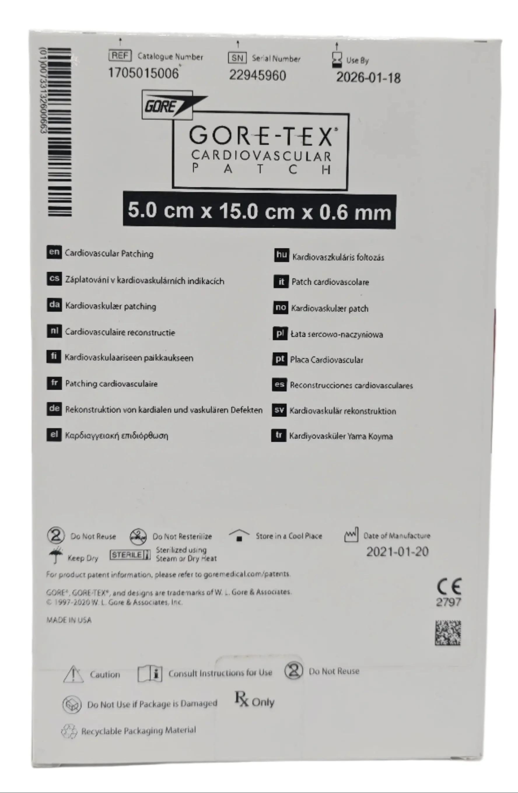 Gore-Tex Cardiovascular Patch 1705015006 5.0cm x 15.0cm x 0.6mm - Image 2