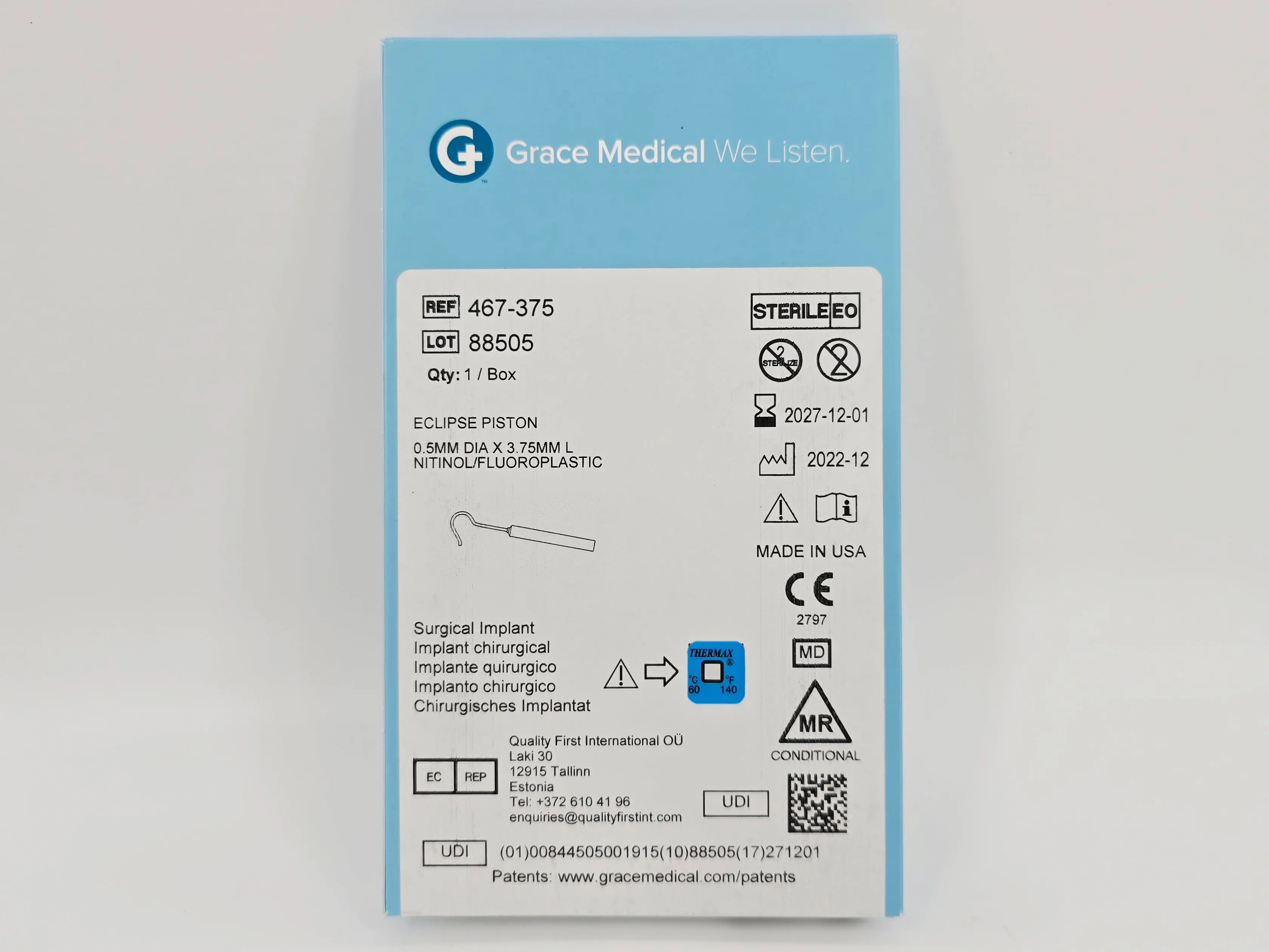 Grace Medical 467-375 Eclipse Piston 0.5mm Dia. x 3.75mm L Nitinol/Fluoroplastic - Image 2