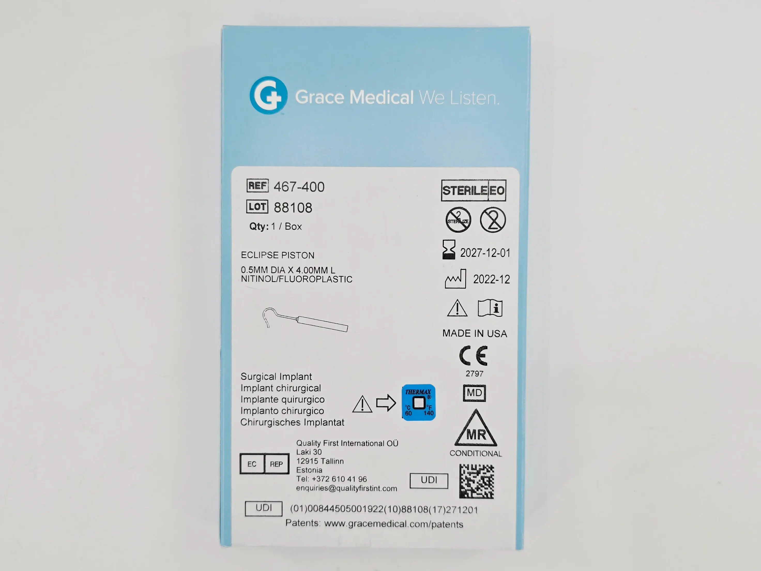 Grace Medical 467-400 Eclipse Piston 0.5mm Dia. x 4.00mm L Nitinol/Fluoroplastic - Image 2