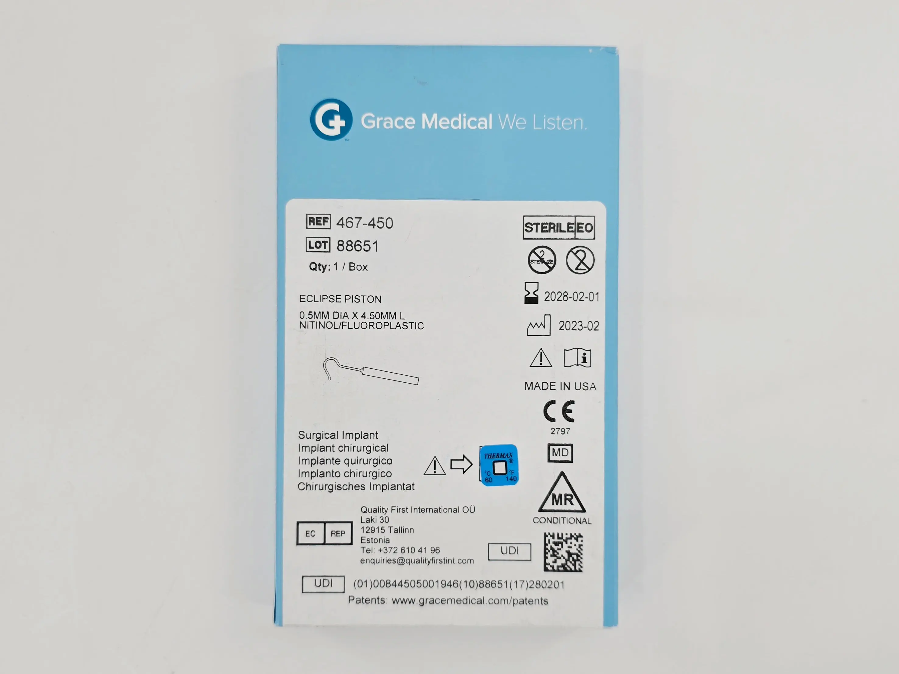 Grace Medical 467-450 Eclipse Piston 0.5mm Dia. x 4.50mm L Nitinol/Fluoroplastic - Image 2