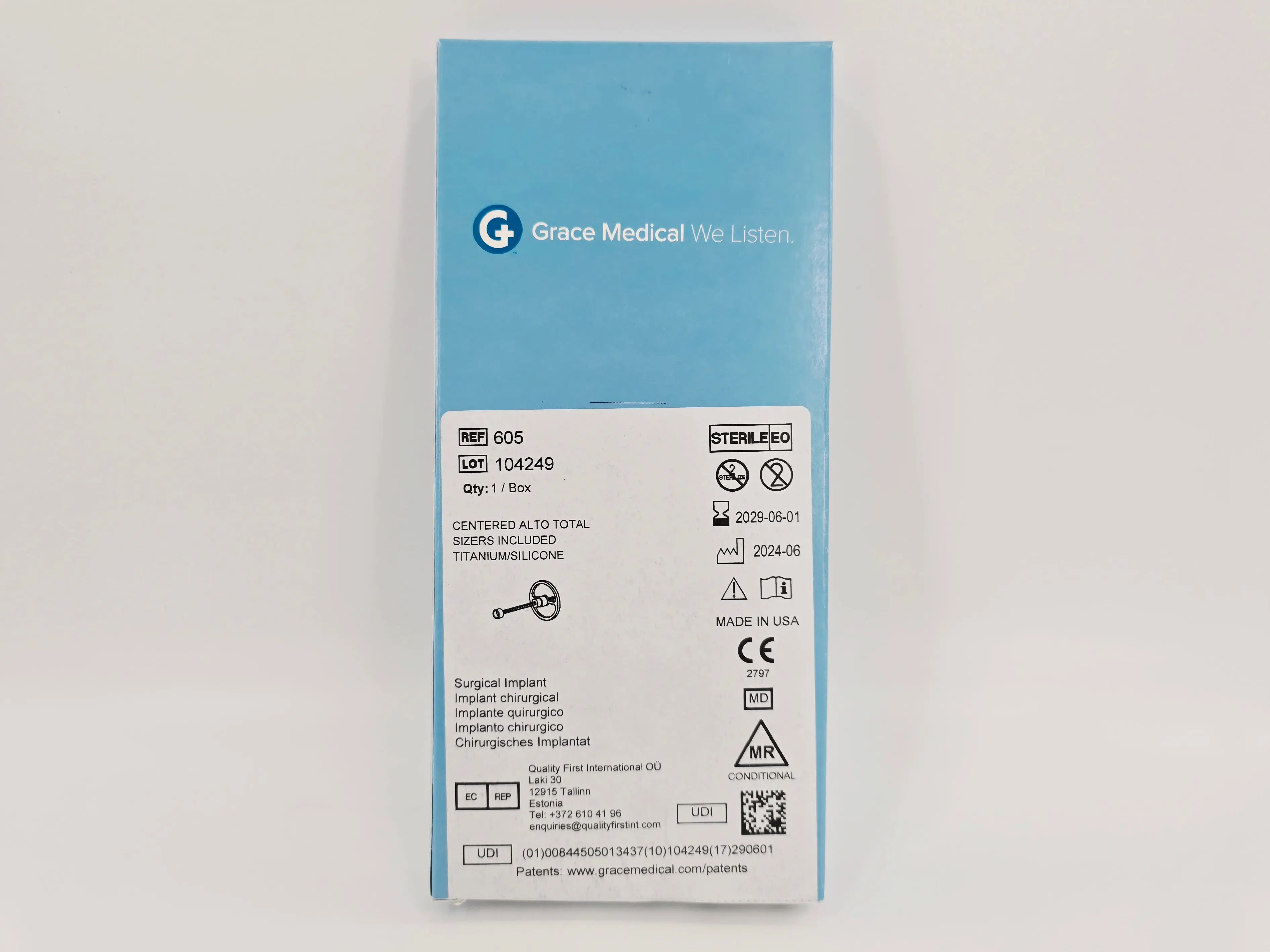 Grace Medical 605 ALTO Centered Total Sizers Included Titanium/Silicone Ossicular Prosthesis ENT - Image 2