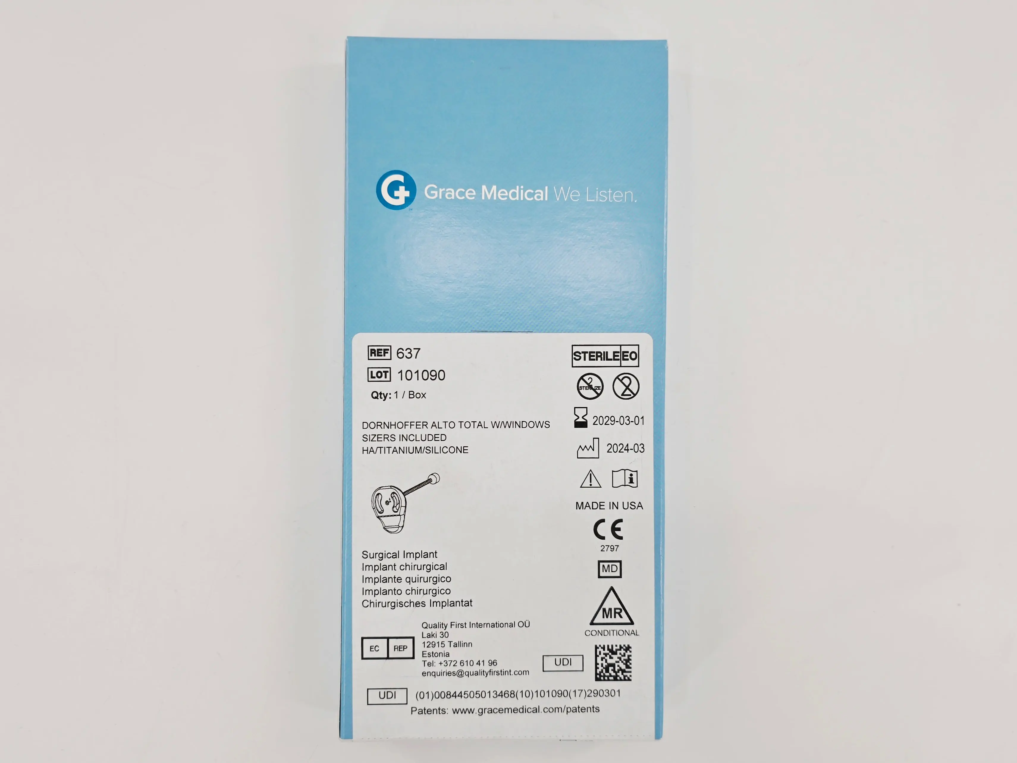 Grace Medical 637 Dornhoffer Alto Total W/Windows Sizers Included HA/Titanium/Silicone - Image 2