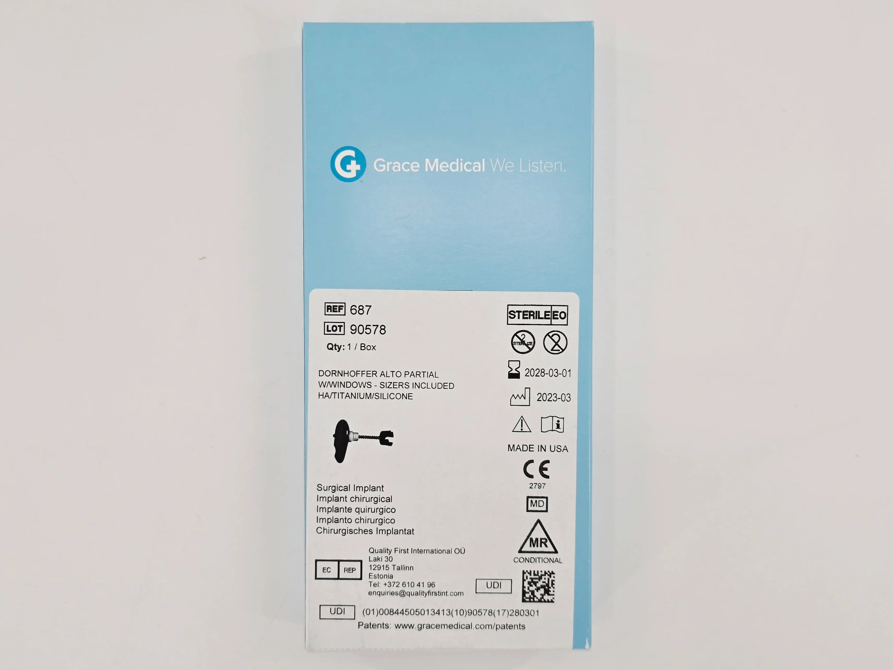Grace Medical 687 Dornhoffer Alto Partial W/Windows Sizers Included HA/Titanium/Silicone - Image 2