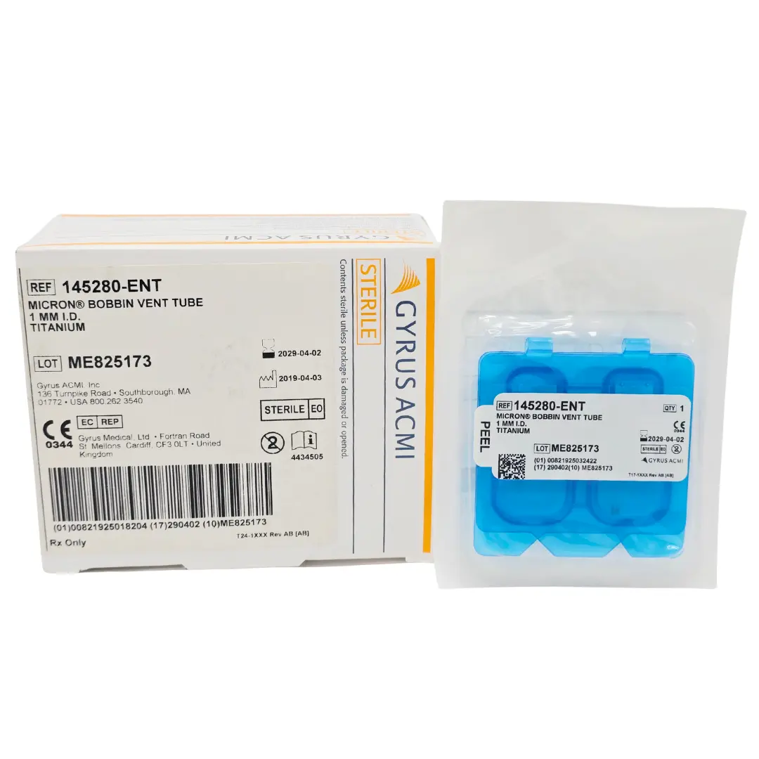 Gyrus ACMI 145280-ENT Micron Bobbin Vent Tube 1mm I.D. Titanium Sterile BX/5