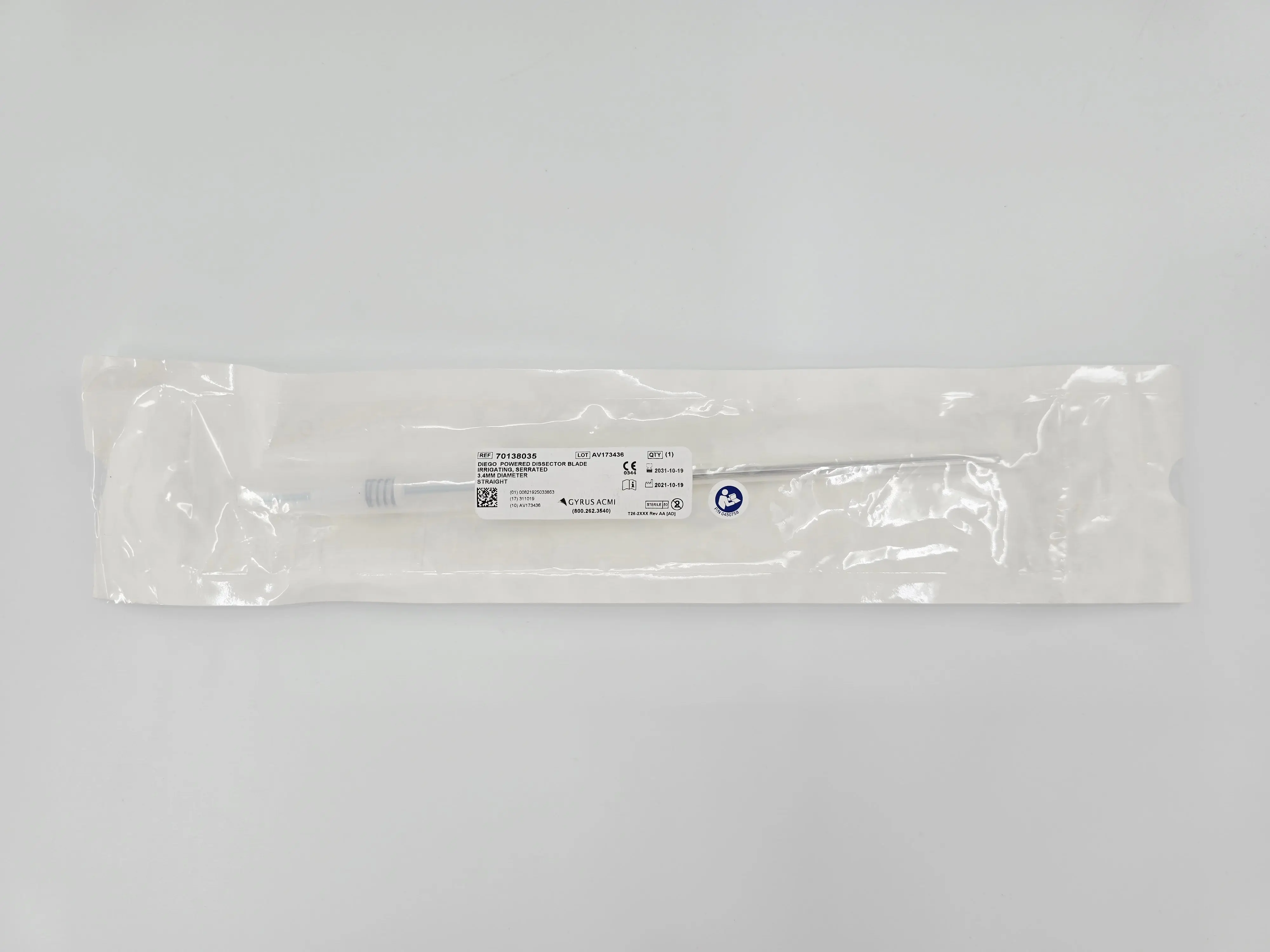 Gyrus ACMI 70138035 Diego Powered Dissector Blade Irrigating Serrated 3.4mm Diameter Straight - Image 2
