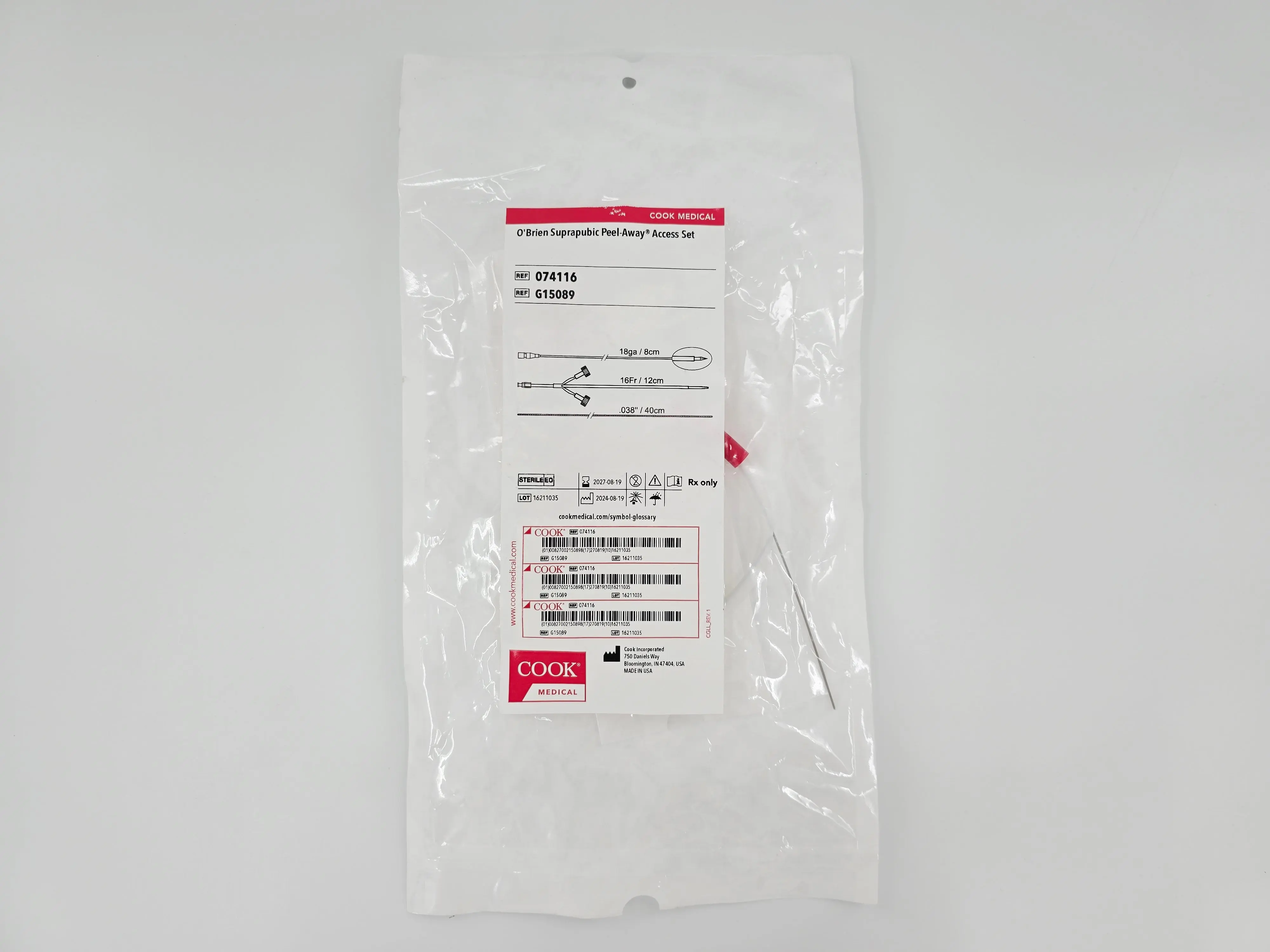 Cook Medical G15089 O'Brien Suprapubic Peel-Away Access Set 18Ga x 16Fr x .038" - Image 2