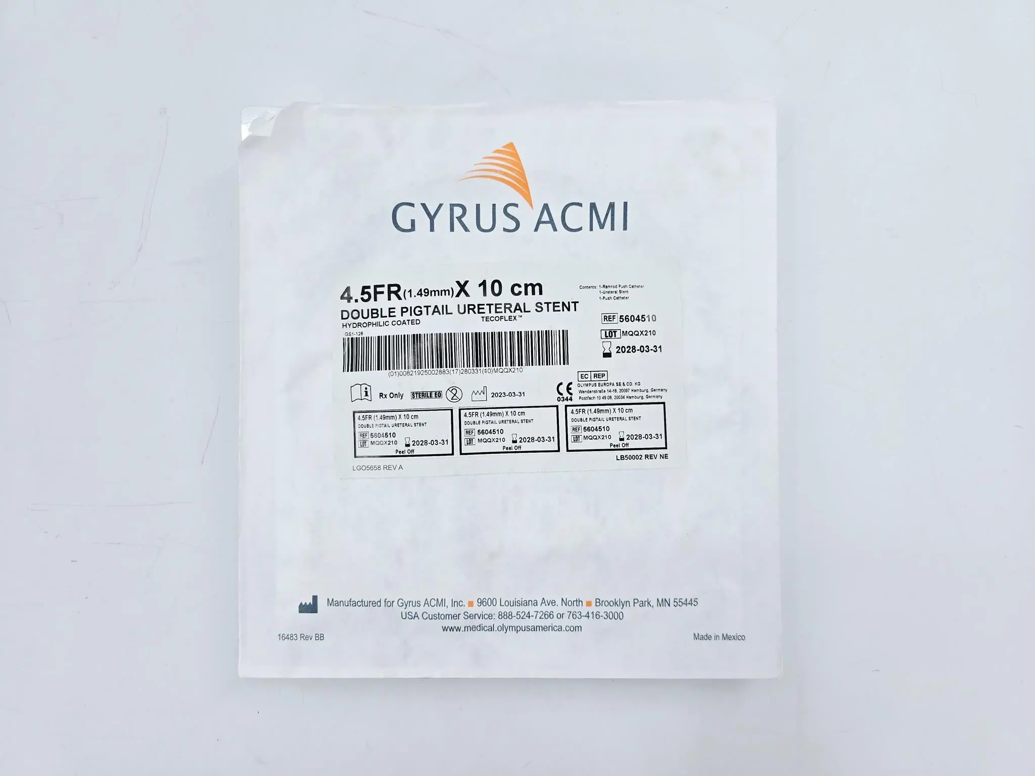 Gyrus ACMI 5604510 Double Pigtail Ureteral Stent 4.5Fr. x 10cm - Image 2