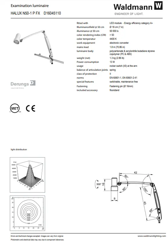 Waldmann HALUX LED N50 Exam Light-1 P FX, 4400K, Double Arm - Roller Stand - Image 3