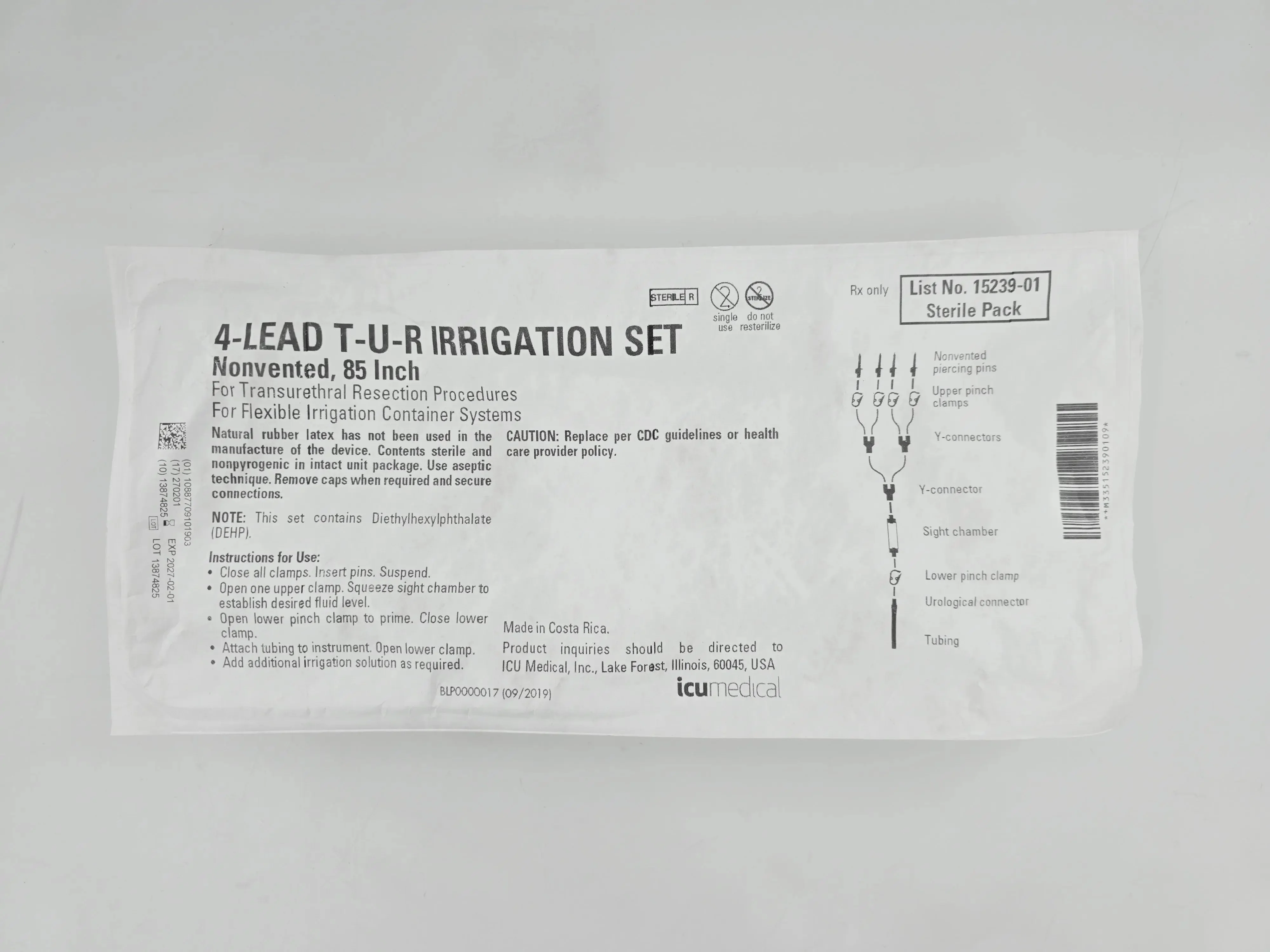 ICU Medical 15239-01 4-Lead T-UR Irrigation Sets Urological Connector Irrigation Set Large Bore 4-Lead 85" 1/EA - Image 2