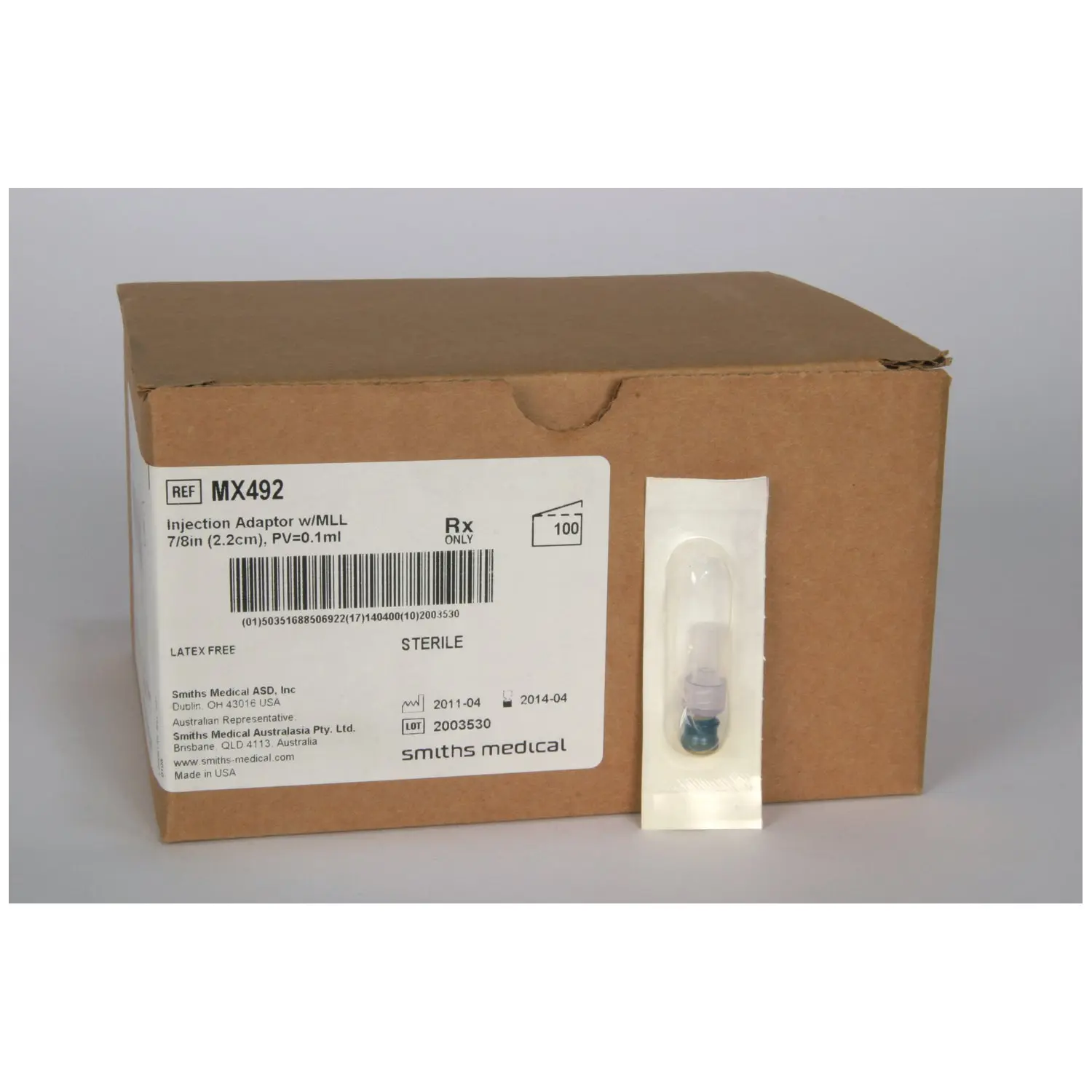 ICU MEDICAL MX492 ADAPTERS & CONNECTORS - Male Luer Lock Injection Adapter, 7/8", Sterile, Latex Free, 100/cs (US Only) - Image 2