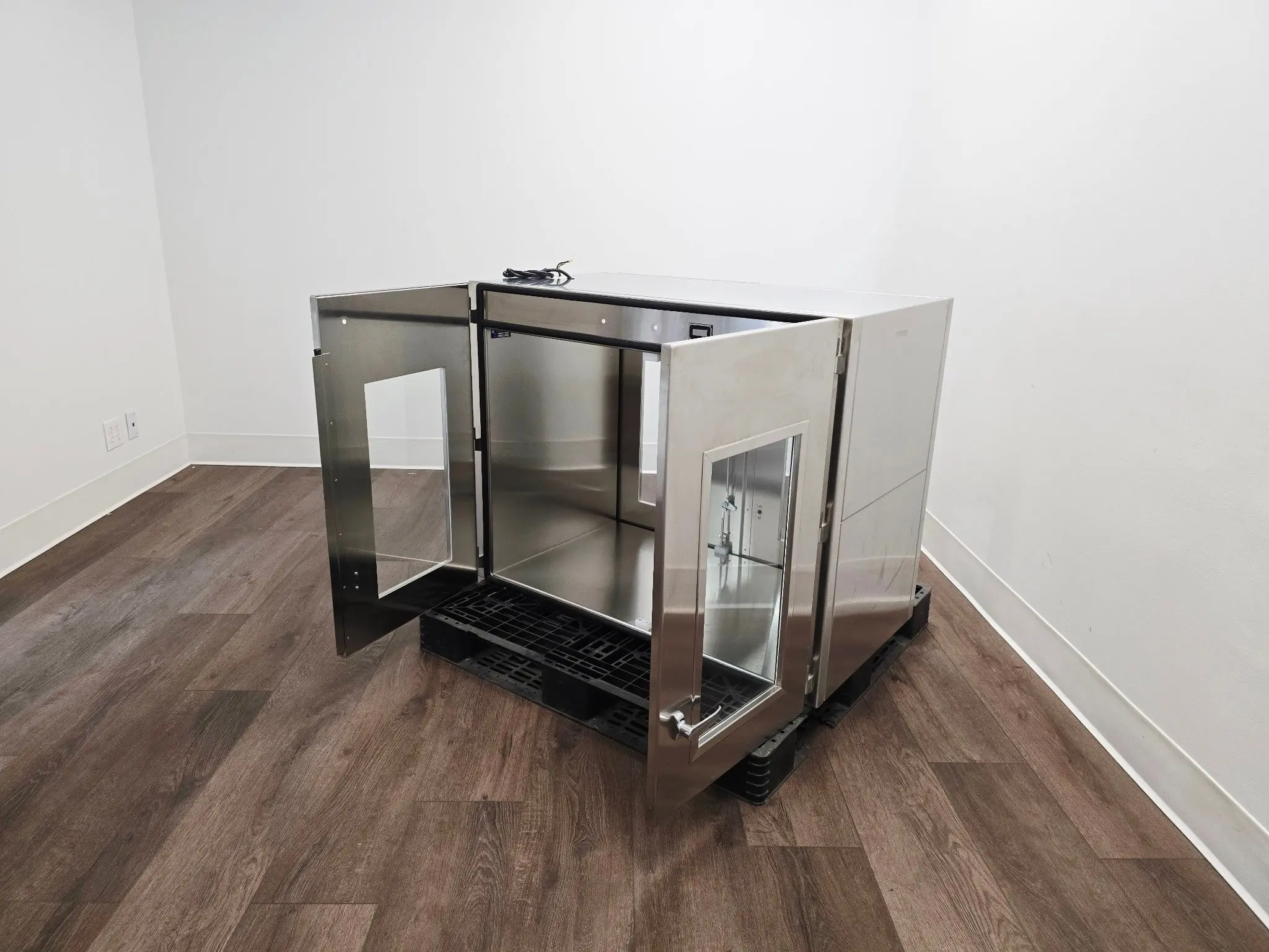Industrial Stainless Steel Passthrough Cabinet w/Glass Doors Restaurant Wine Bar - Image 3