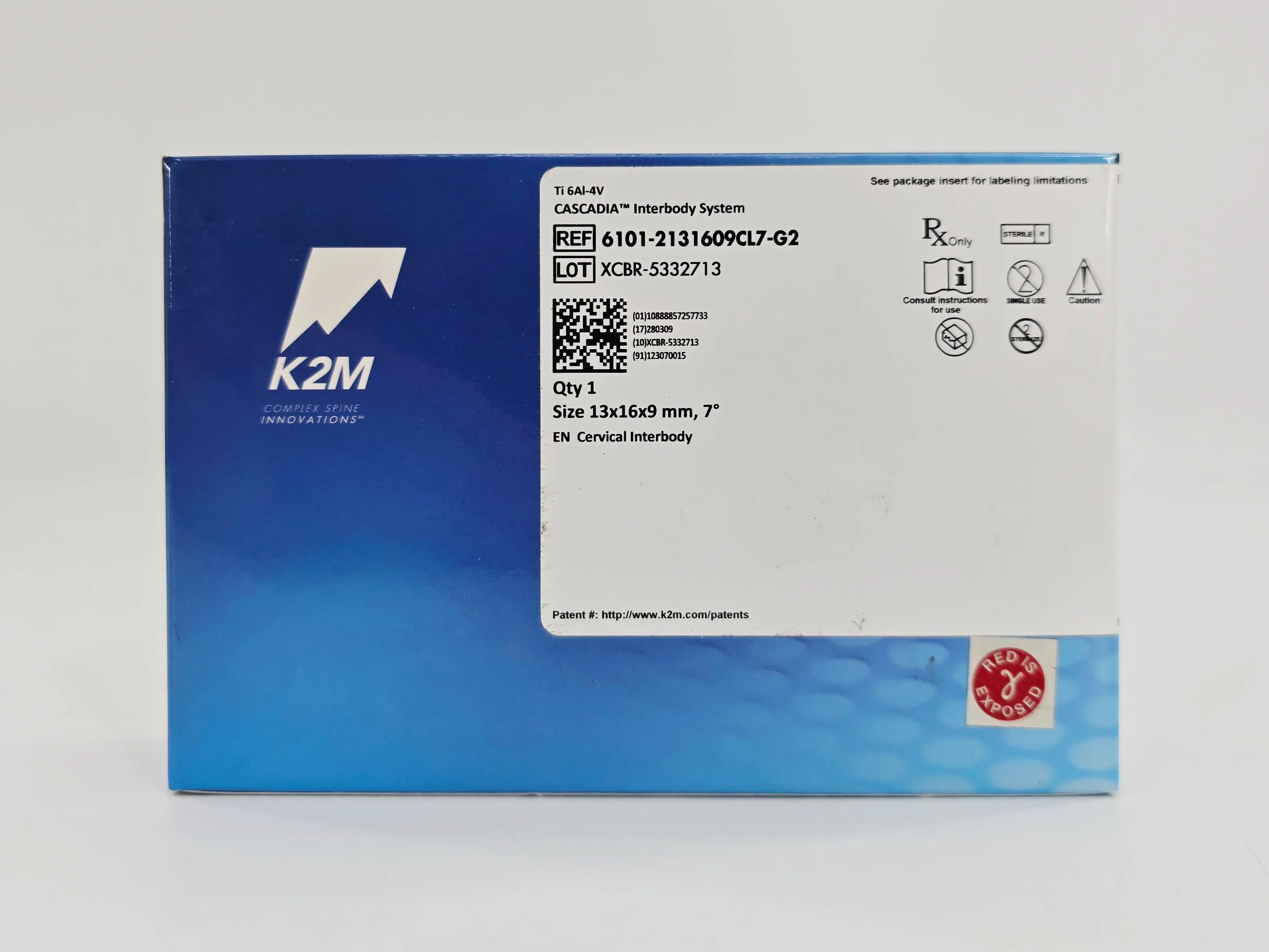 K2M 6101-2131609CL7-G2 Cascadia Interbody System Cervical Interbody 13mm x 16mm x 9mm 7° - Image 2