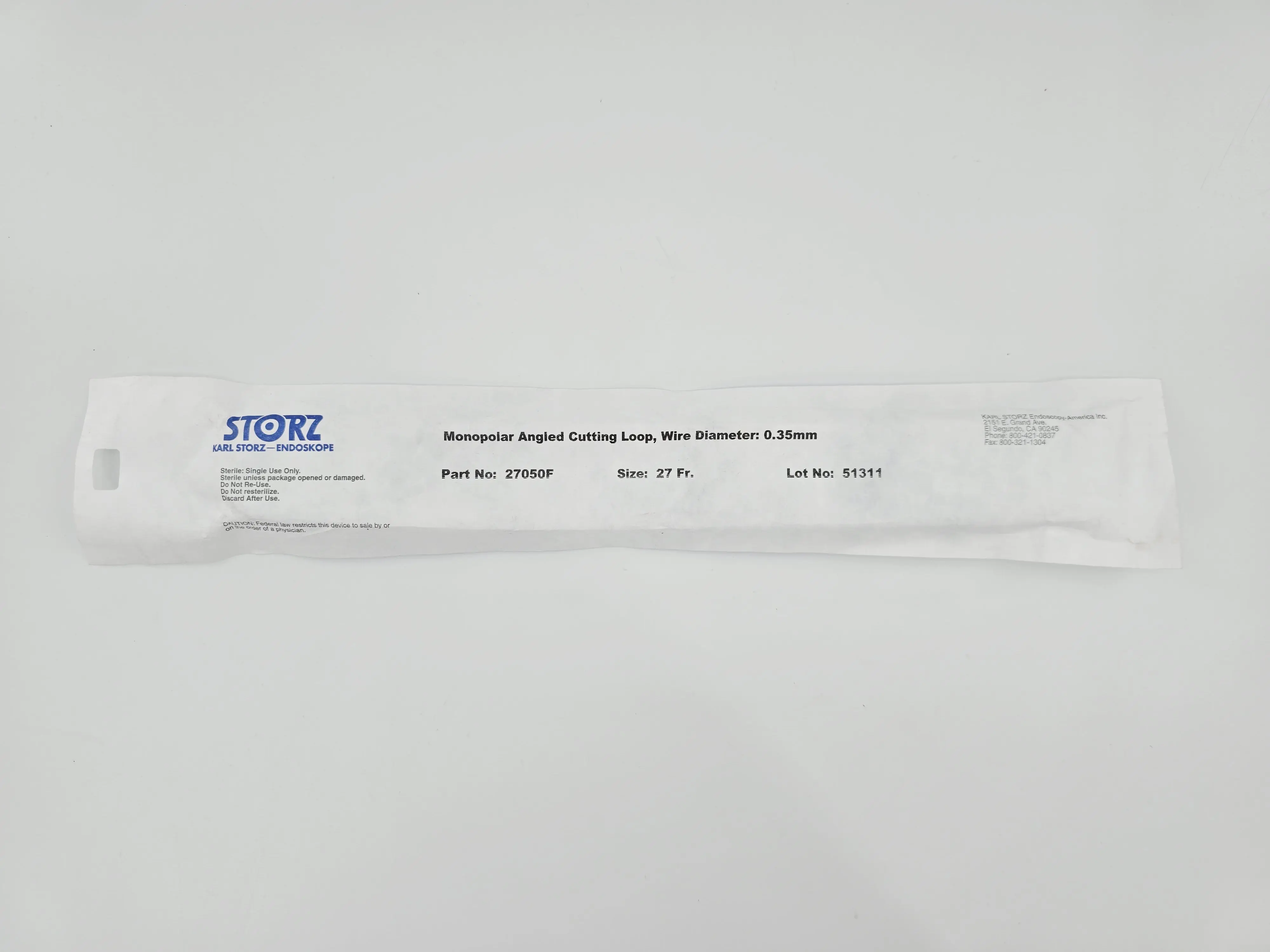 Karl Storz 27050F 27Fr. Monopolar Angled Cutting Loop, 0.35mm Wire Diameter - Image 2
