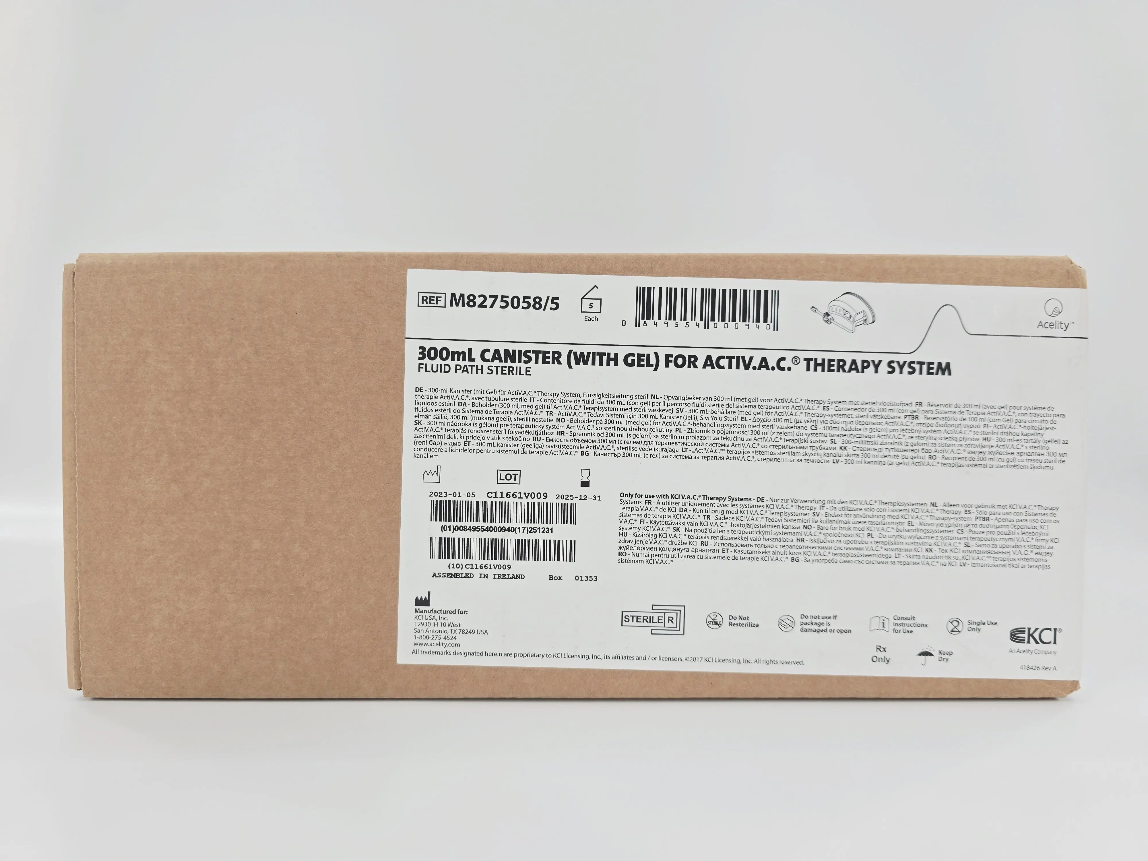 KCI M8275058/5 300mL Canister (With Gel) for ACTIV.A.C. Therapy System BX/5 - Image 2