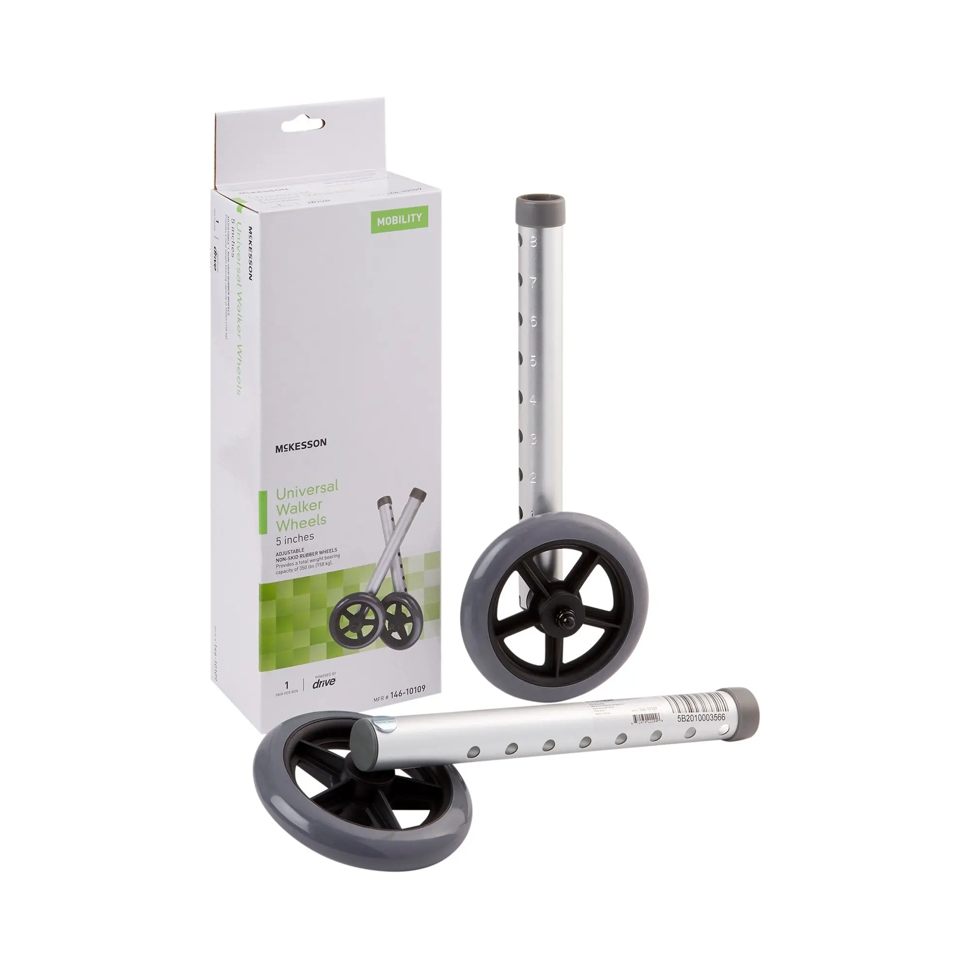 Universal Walker Replacement Wheels, 5-inch Diameter, 2 Pack