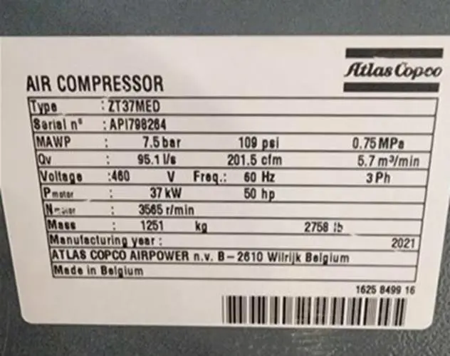 Atlas Copco ZT 37-MED Medical Air Compressor 2 Compressors, Dryer and Tank - Image 2
