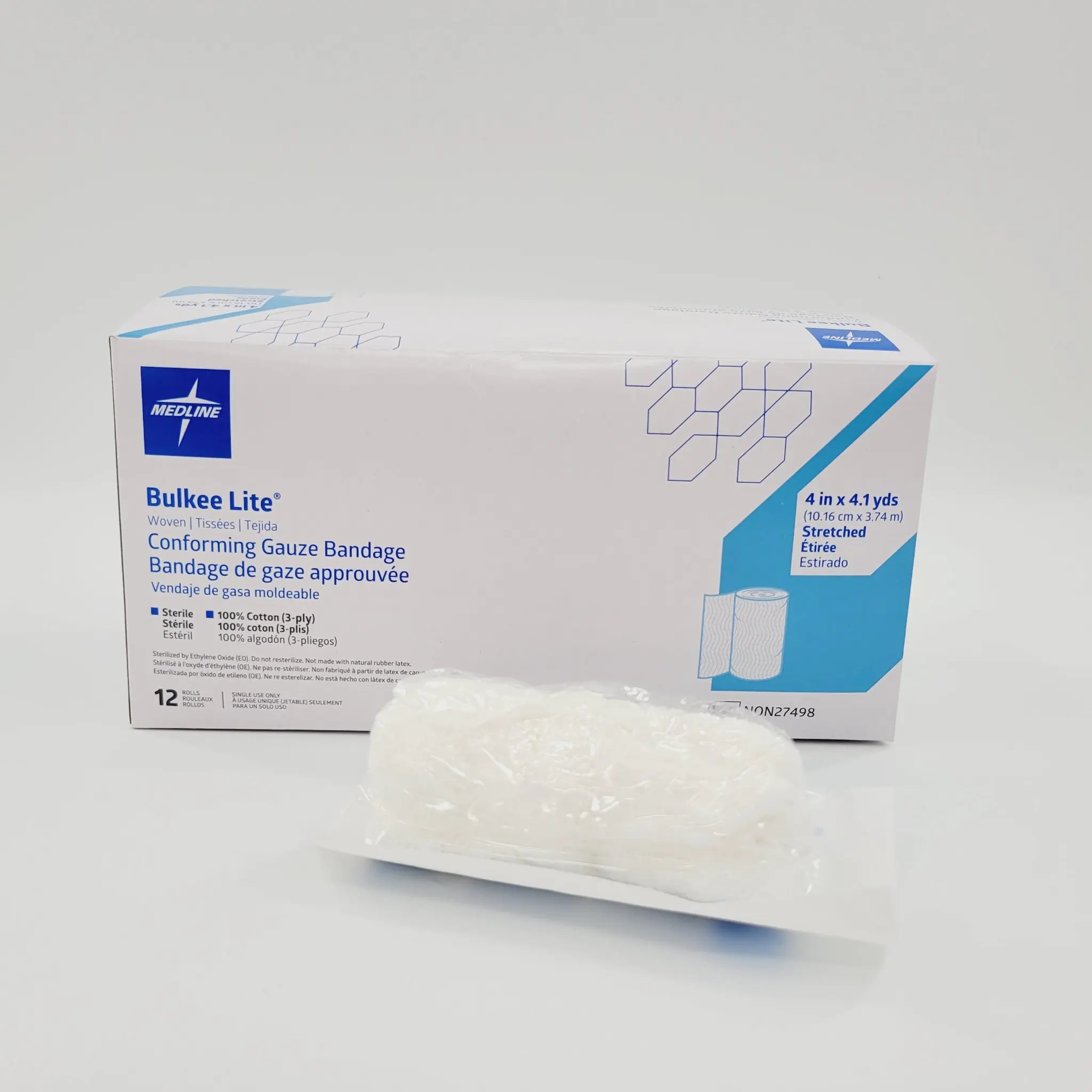 Medline Bulkee Lite NON27498 Conforming Gauze Bandage 4" x 4.1 yds Case of 96 - Image 2